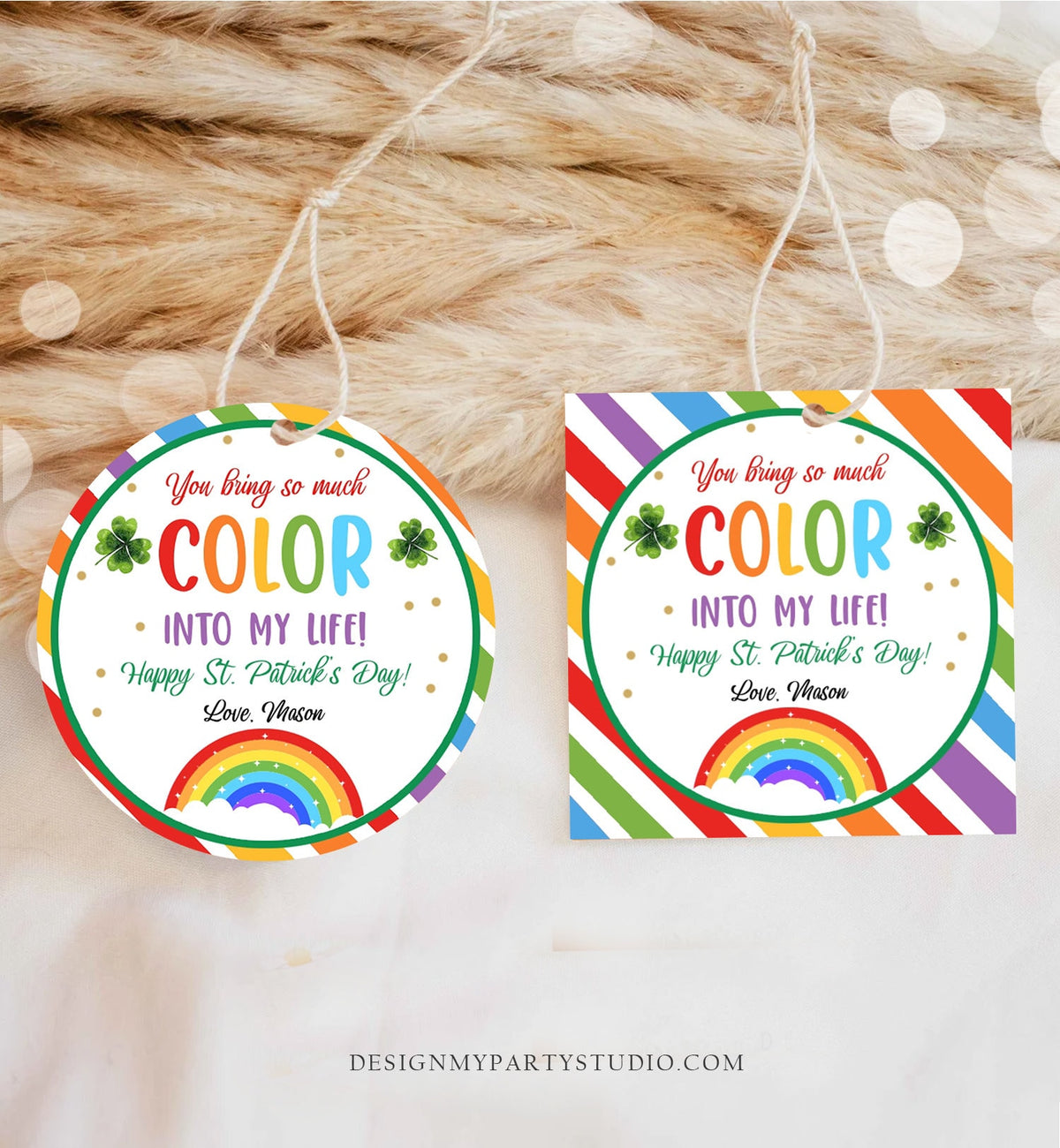 Editable Chasing Rainbows Tag St Patrick&#39;s Day Favor Tags Gift Kids Crayons Pot of Gold Shamrock Leprechaun Digital Template Printable 0451