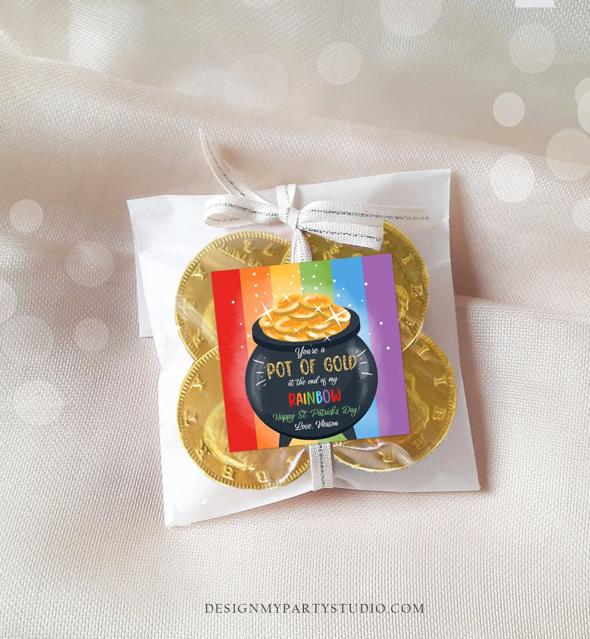 Editable St. Patrick&#39;s Day Tag Pot of Gold Favor Tags Glassroom Gift Kids Rainbow Party Favors Gift Friend Class Treats Template Corjl 0451