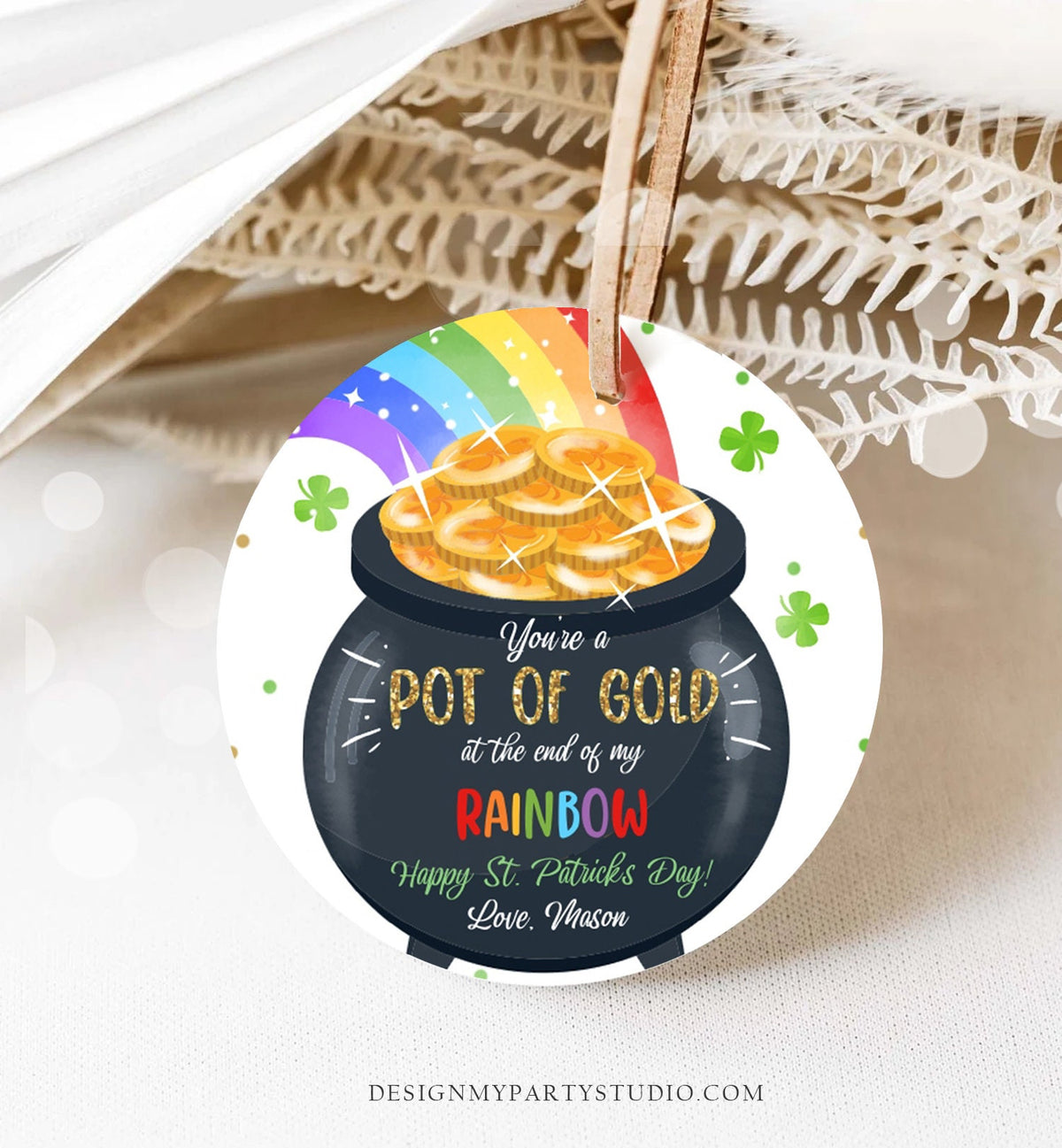 Editable St. Patrick&#39;s Day Tag Pot of Gold Favor Tags Glassroom Gift Kids Rainbow Party Favors Gift Friend Class Treats Template Corjl 0451