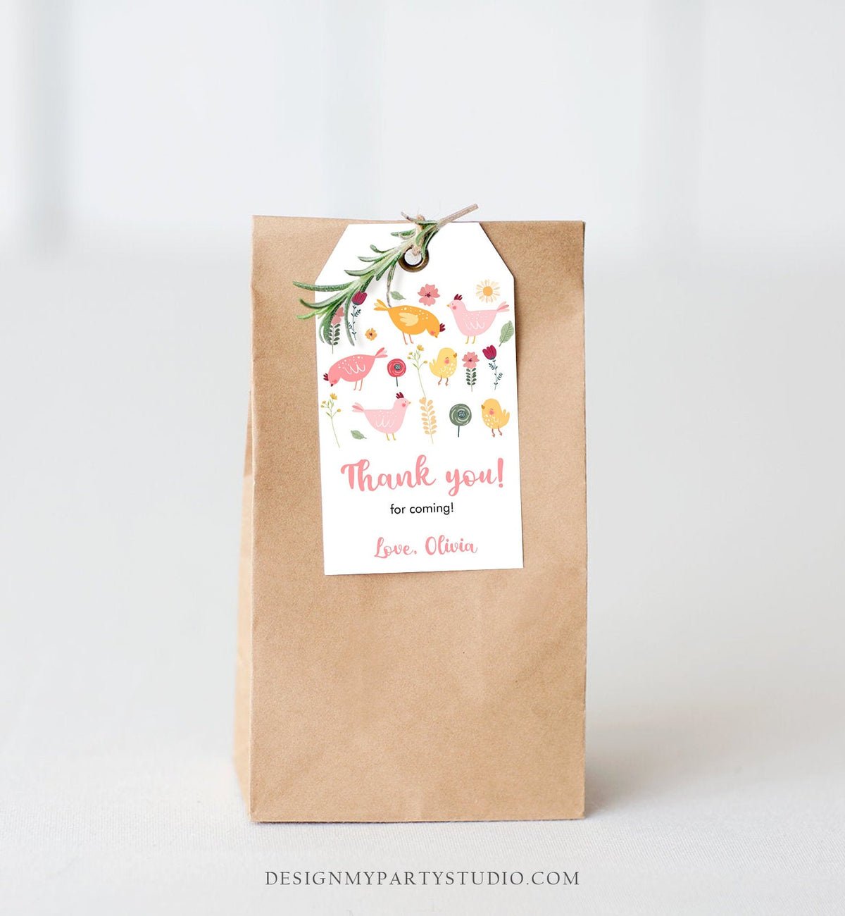 Editable Little Chick Favor Tag Birthday Thank You Girl Spring Birthday Farm Barnyard Chicken Easter Digital Template Printable 0446
