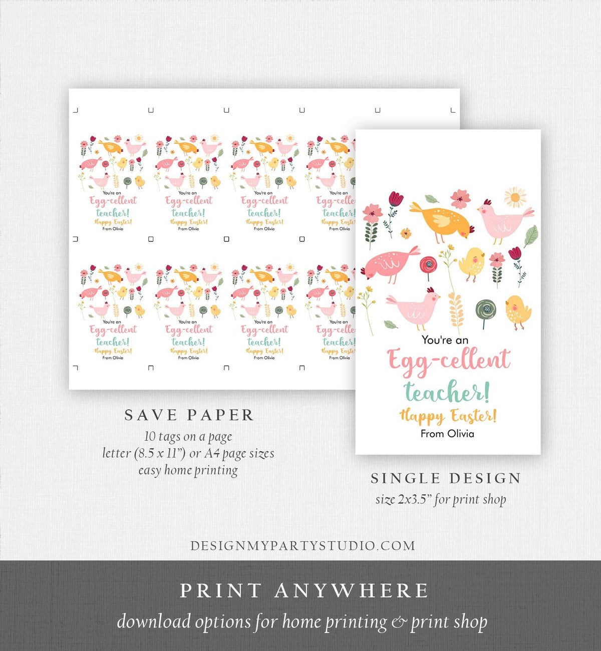 Editable Easter Gift Tags Egg-Cellent Teacher Appreciation Classroom Favor Tag Eggcellent Happy Easter Treat Cookie Digital PRINTABLE 0449