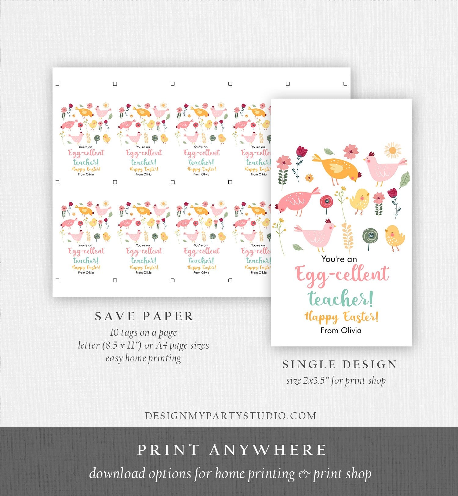Editable Easter Gift Tags Egg-Cellent Teacher Appreciation Classroom Favor Tag Eggcellent Happy Easter Treat Cookie Digital PRINTABLE 0449