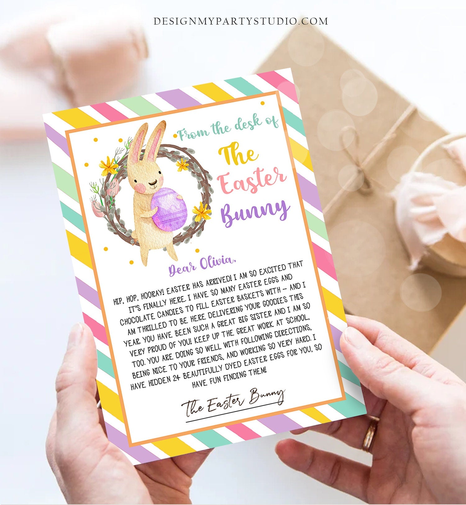 Editable Easter Bunny Letter Return Letter From The Desk Of Easter Letter Kids Easter Bunny Note Personalized Printable Template 0449