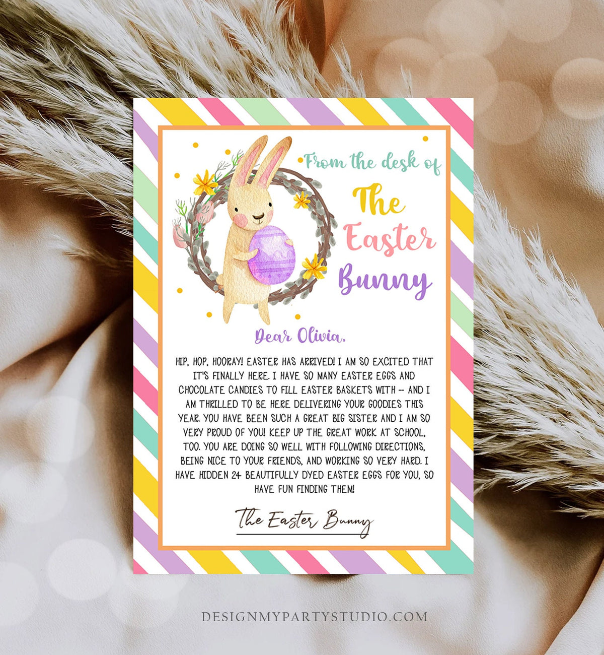 Editable Easter Bunny Letter Return Letter From The Desk Of Easter Letter Kids Easter Bunny Note Personalized Printable Template 0449