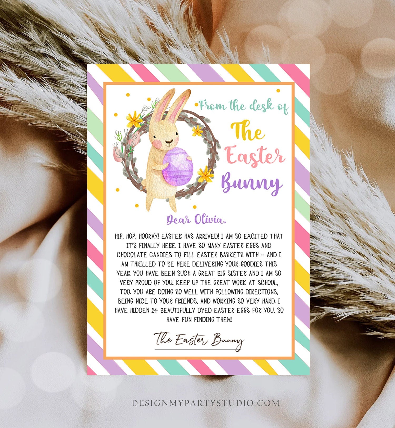 Editable Easter Bunny Letter Return Letter From The Desk Of Easter Let - Design My Party Studio for Free Printable Easter Bunny Letters