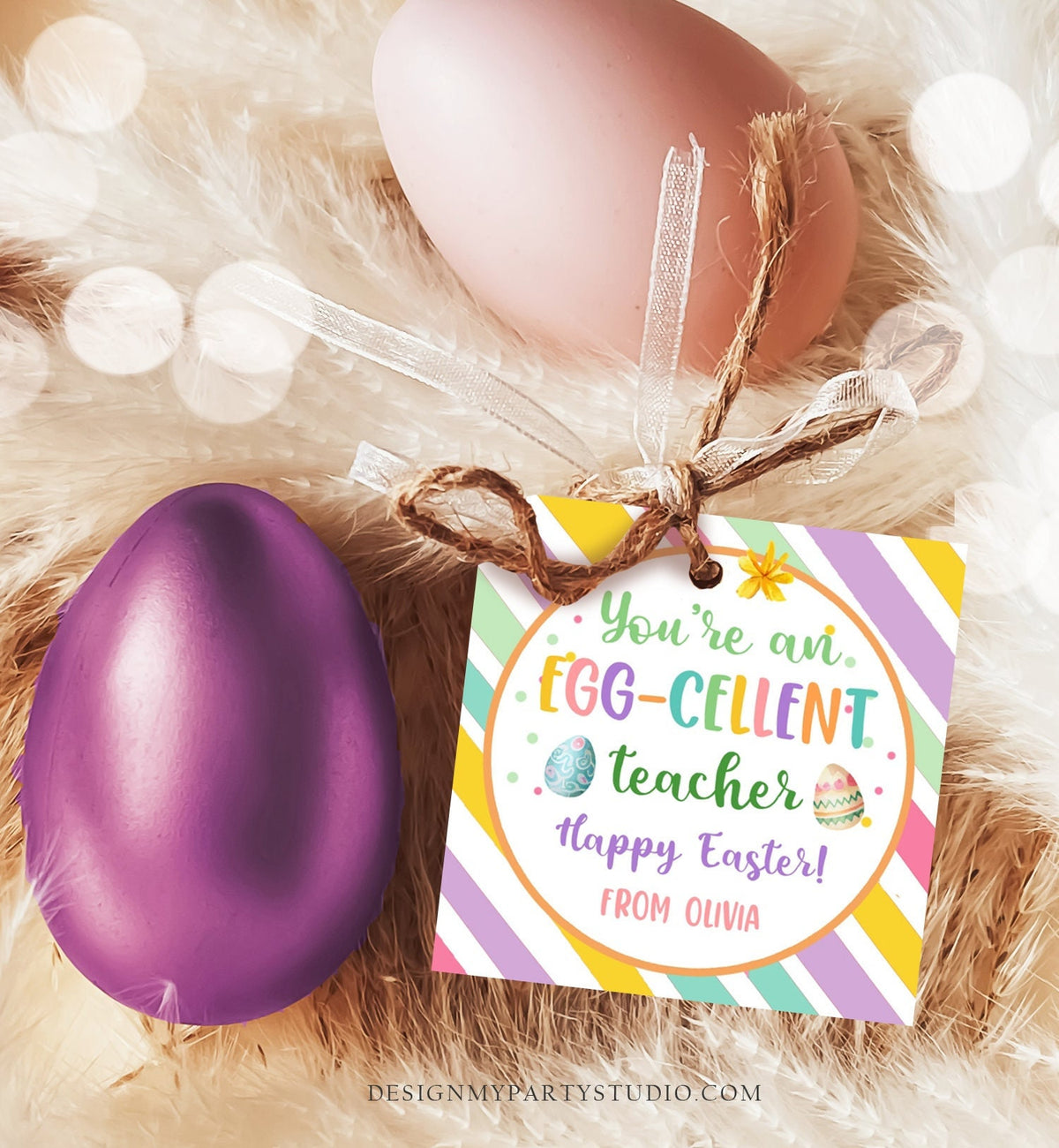 Editable Easter Gift Tags Egg-Cellent Teacher Appreciation Classroom Favor Sticker Eggcellent Happy Easter Cookie Tag Digital PRINTABLE 0449