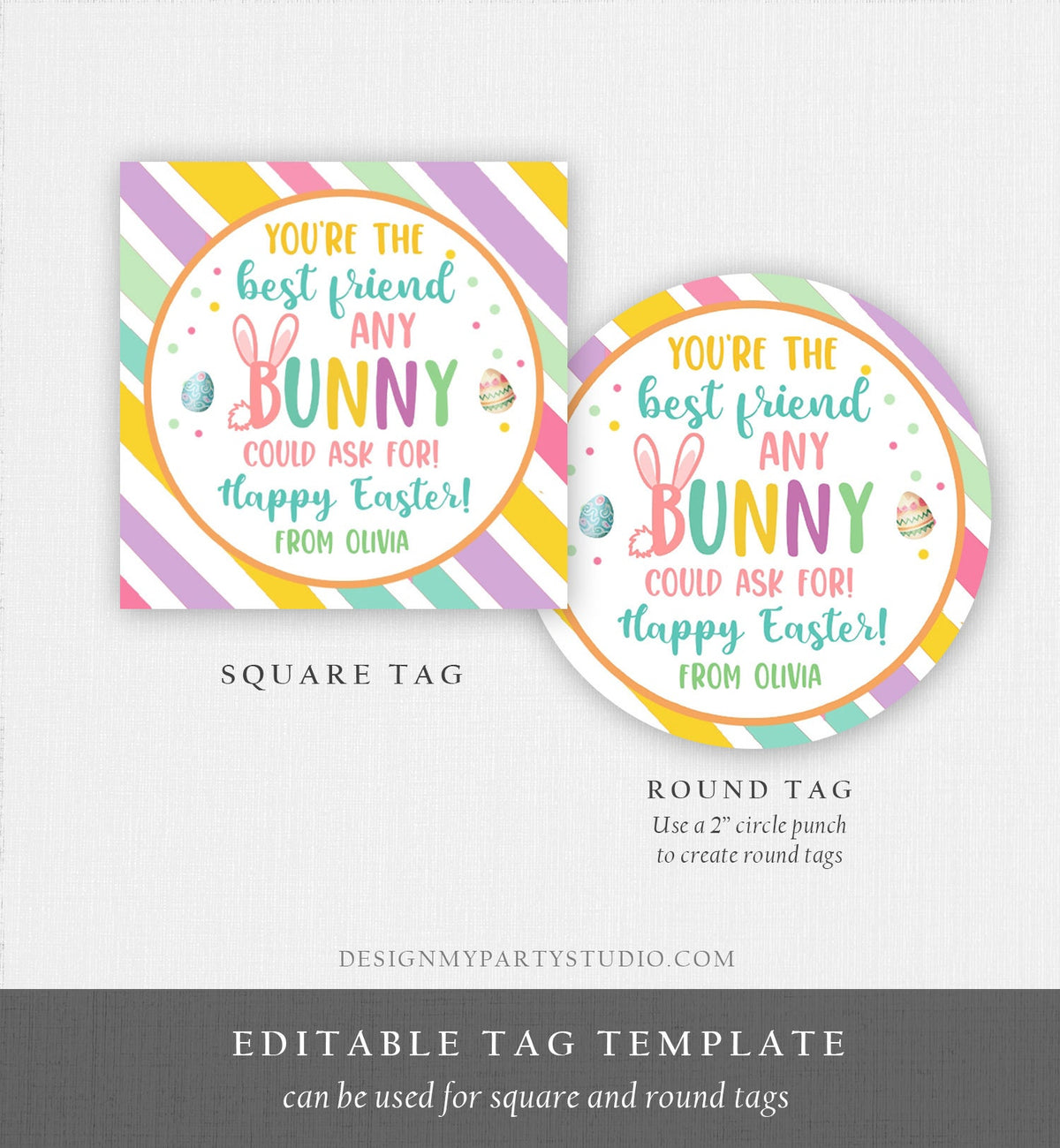Editable Easter Gift Tags Easter You&#39;re the Best Friend Any Bunny Could Ask For Favor Tags Classroom Kids Sticker Digital PRINTABLE 0449