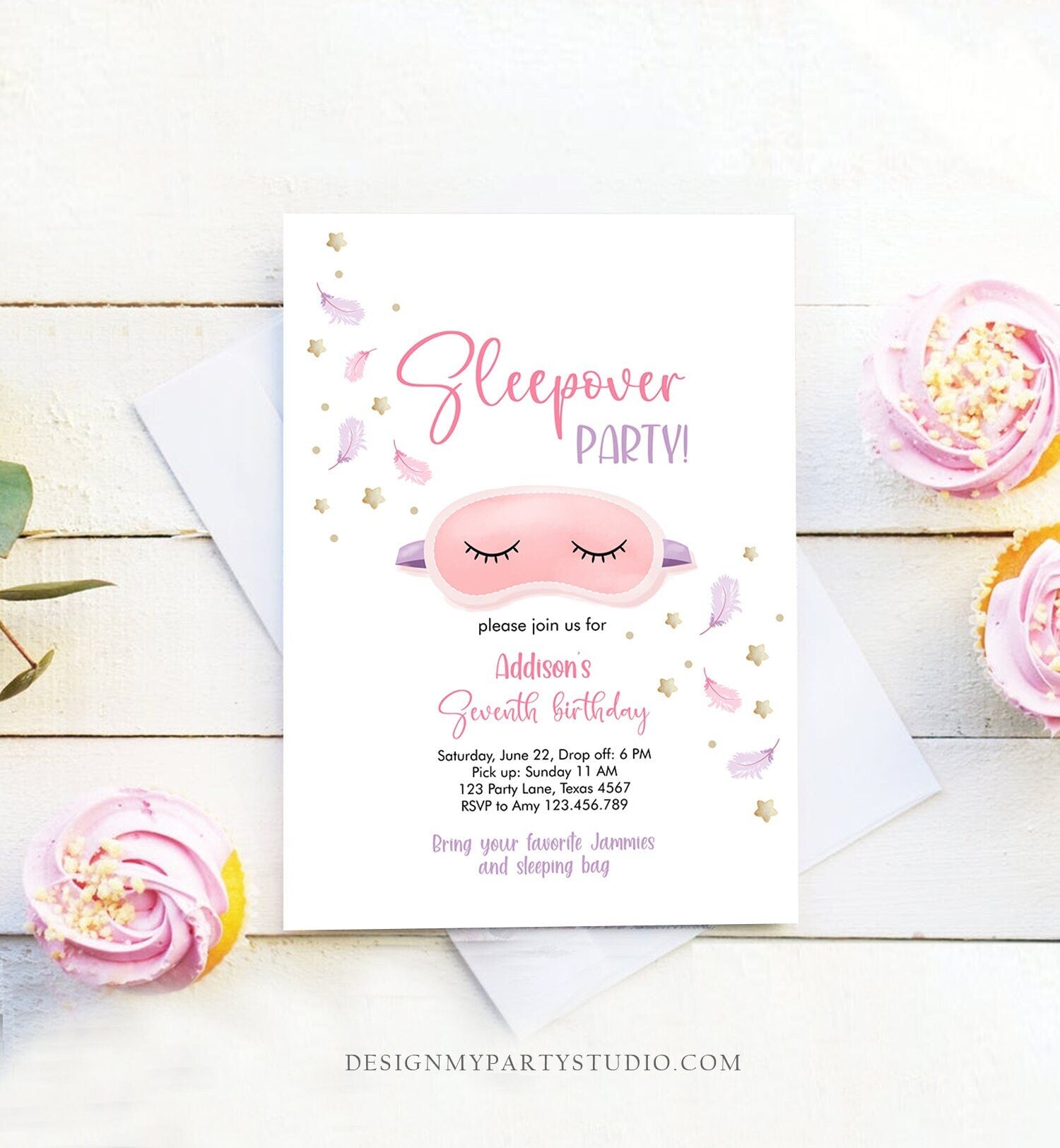 Editable Slumber Party Birthday Invitation Sleepover Birthday Invite P - Design My Party Studio editable-slumber-party-birthday-invitation-sleepover-birthday-invite-p-design-my-party-studio