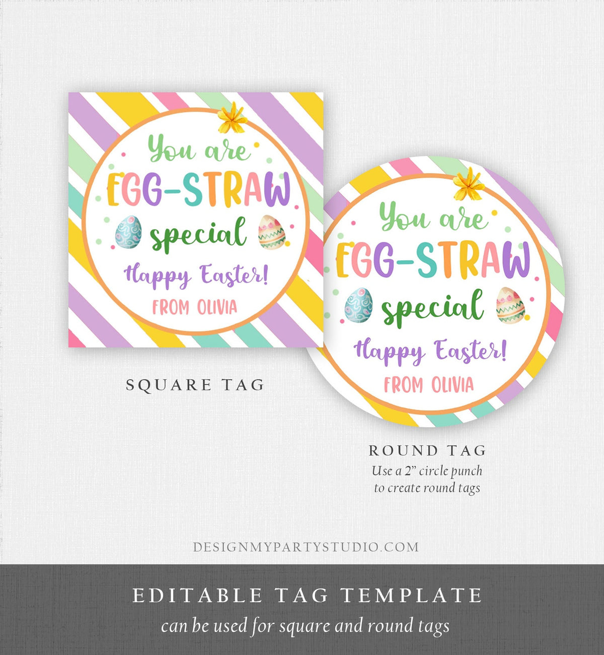 Editable Crazy Straw Tags Easter Tags You&#39;re Egg-Straw Special Easter Egg Cards for Kids School Personalized Tag Digital PRINTABLE 0449