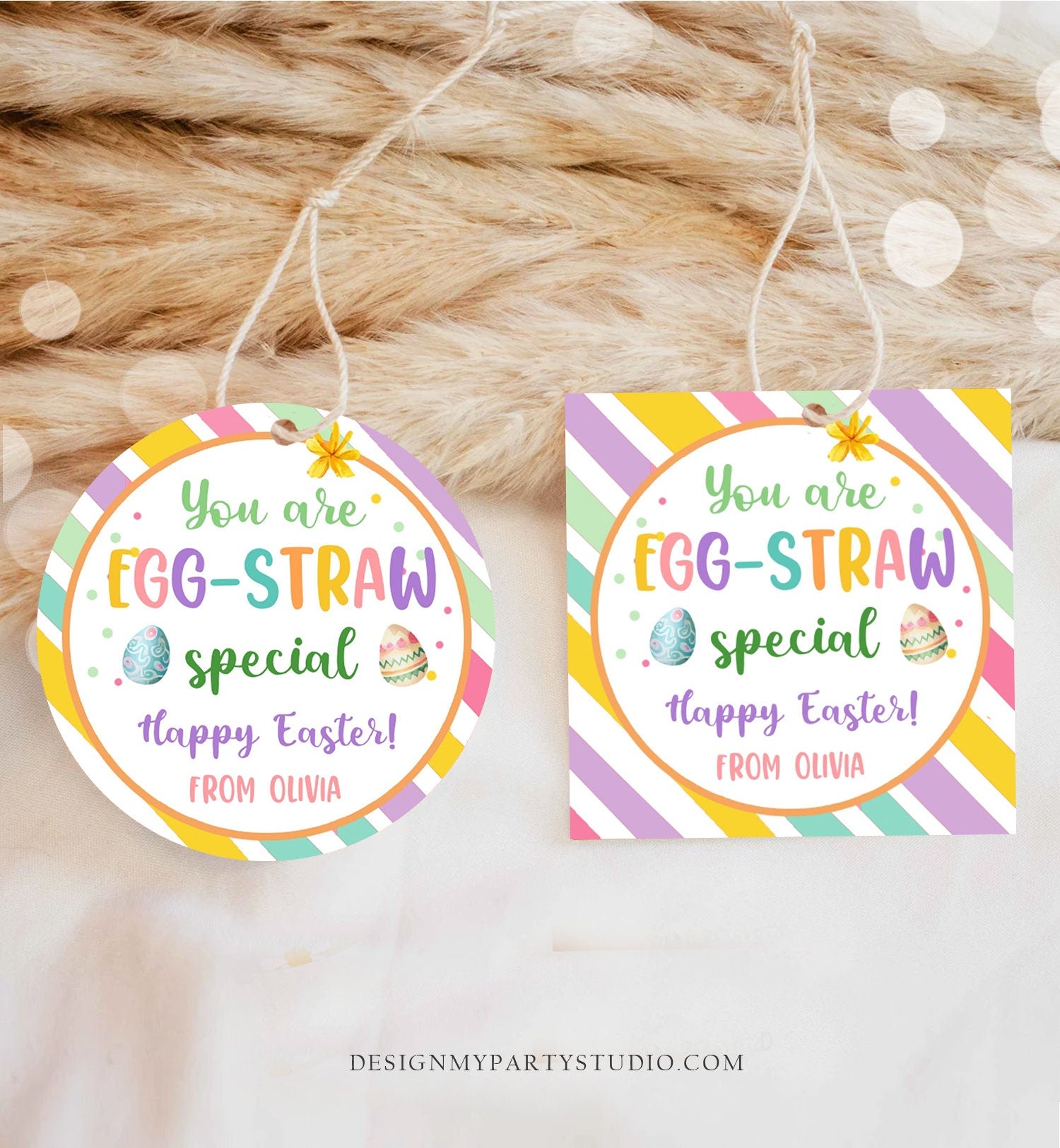 Editable Crazy Straw Tags Easter Tags You're Egg-Straw Special Easter Egg Cards for Kids School Personalized Tag Digital PRINTABLE 0449
