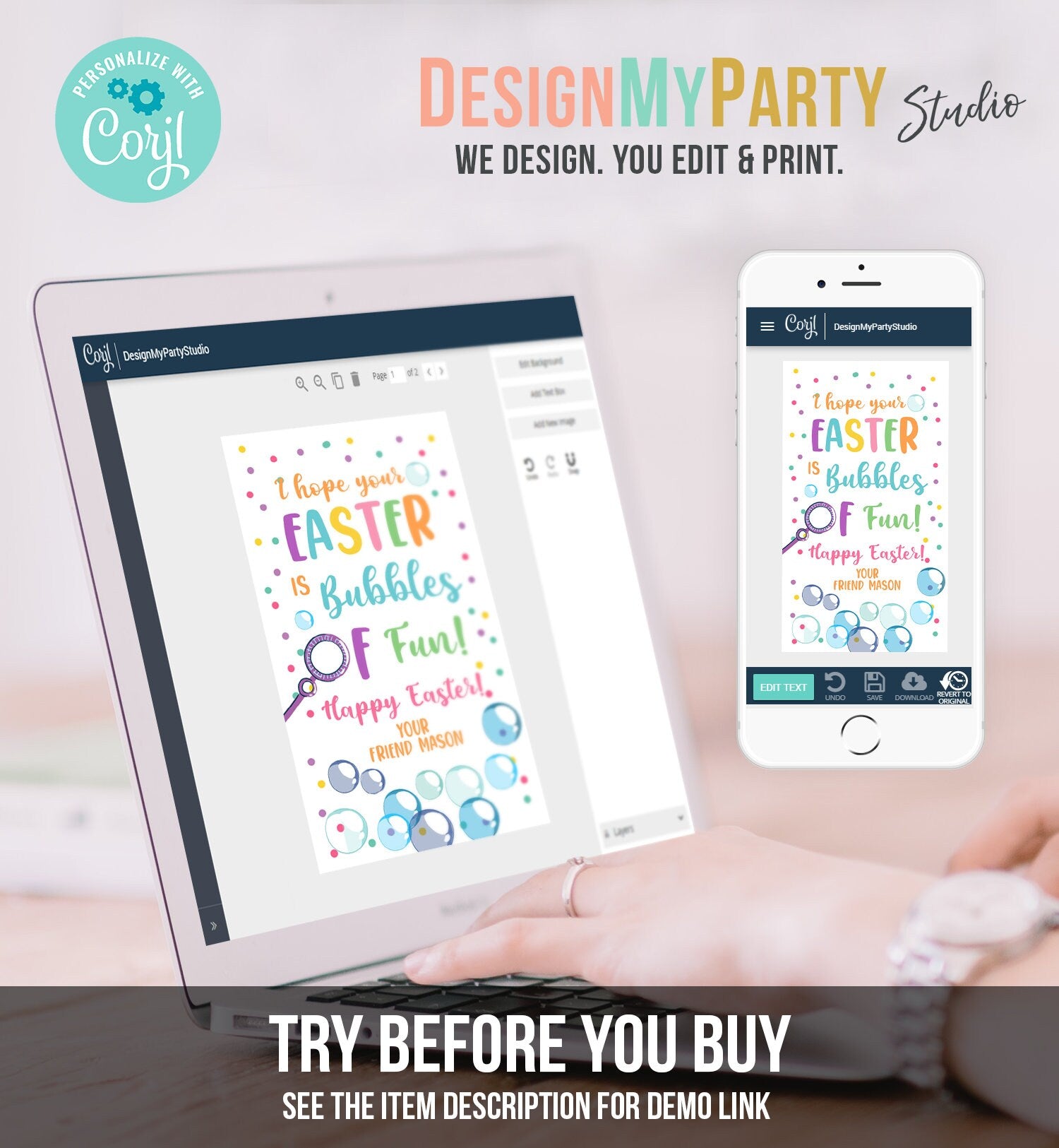 Editable Easter Bubbles Tag Easter Tags Kids Easter Gift Tag Classroom Kids Class Treat Bubbles of Fun Happy Easter Digital PRINTABLE 0449