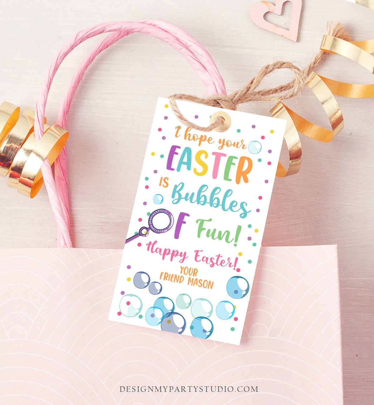 Editable Easter Bubbles Tag Easter Tags Kids Easter Gift Tag Classroom Kids Class Treat Bubbles of Fun Happy Easter Digital PRINTABLE 0449