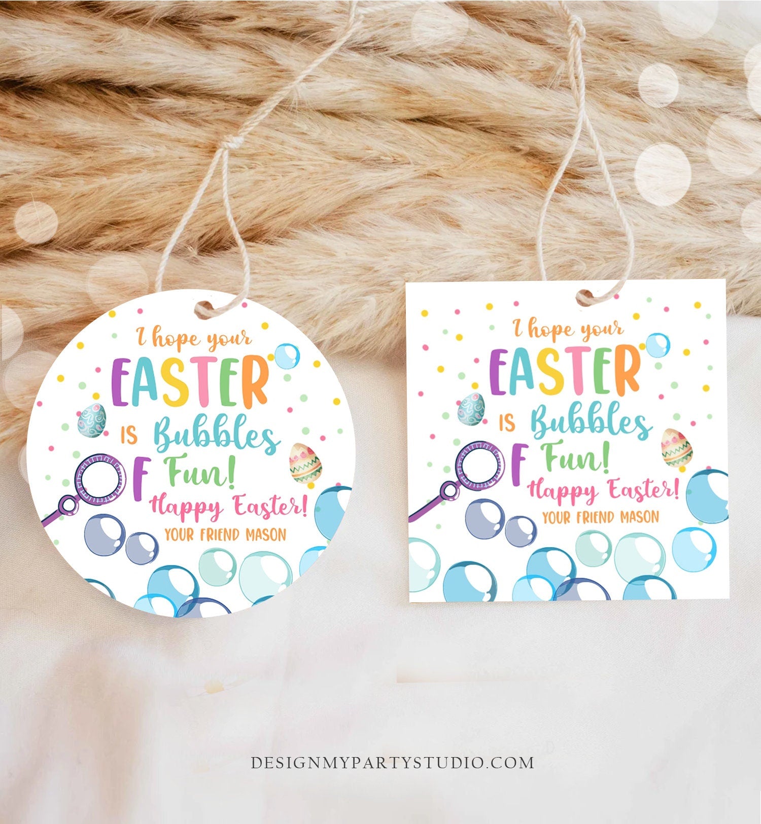 Editable Easter Bubbles Tag Easter Tags Kids Easter Gift Tag Classroom Kids Class Treat Bubbles of Fun Happy Easter Digital PRINTABLE 0449