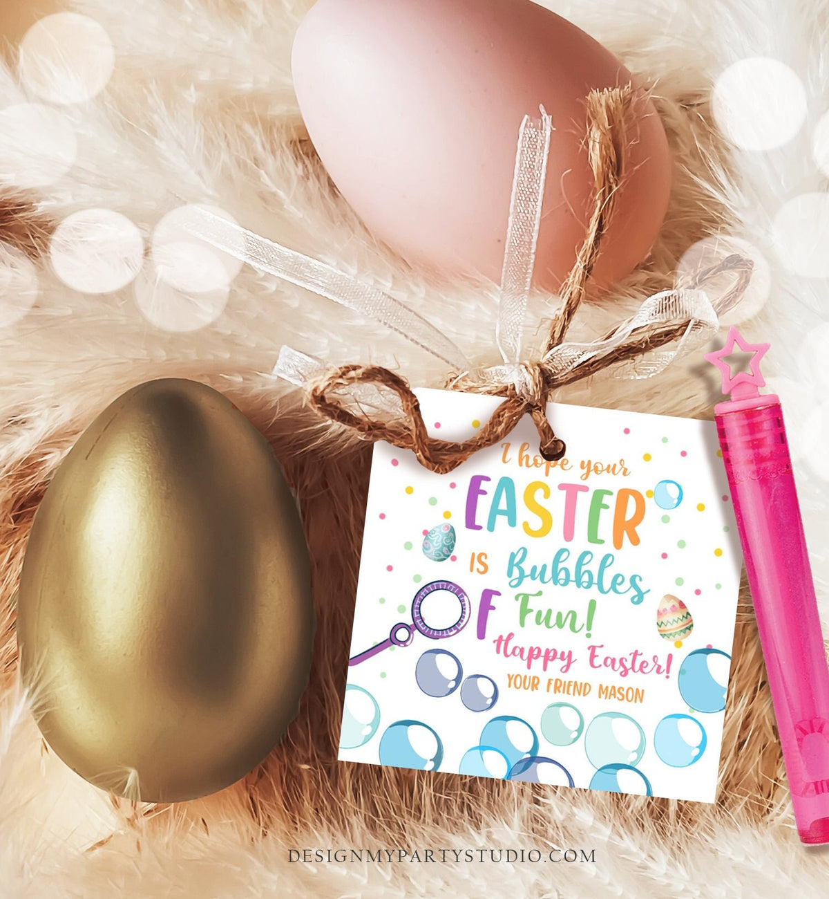 Editable Easter Bubbles Tag Easter Tags Kids Easter Gift Tag Classroom Kids Class Treat Bubbles of Fun Happy Easter Digital PRINTABLE 0449
