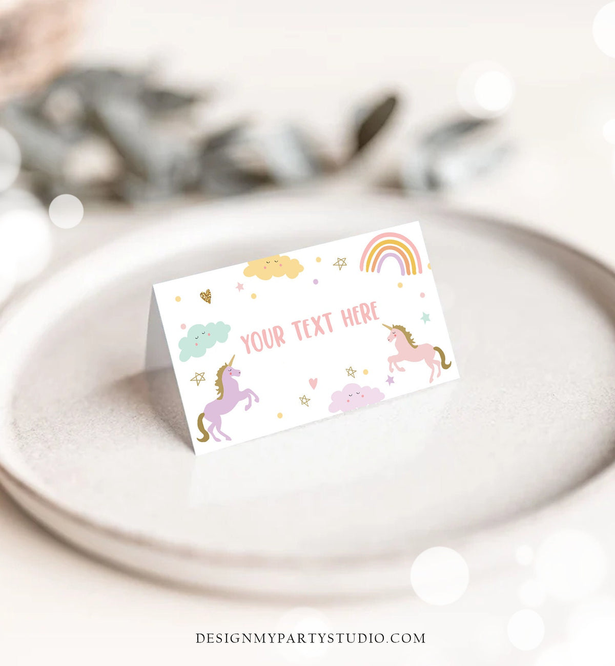 Editable Unicorn Food Labels Magical Rainbow Pink Pastel Girl Birthday Place Card Tent Card Escort Card Digital Download Corjl Template 0426