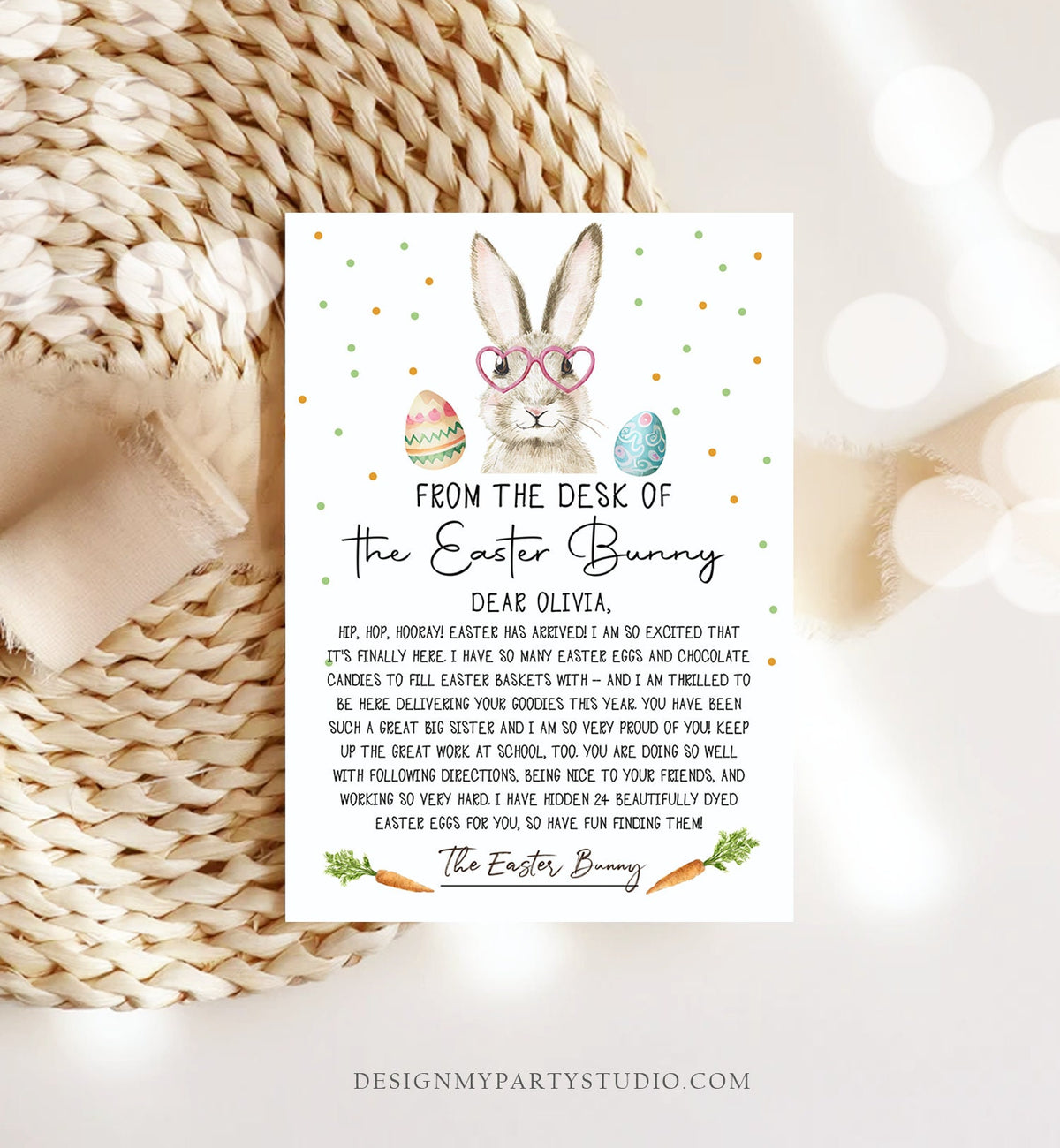 Editable Easter Bunny Letter Return Letter From The Desk Of Easter Letter Kids Easter Bunny Note Personalized Printable Template 0449