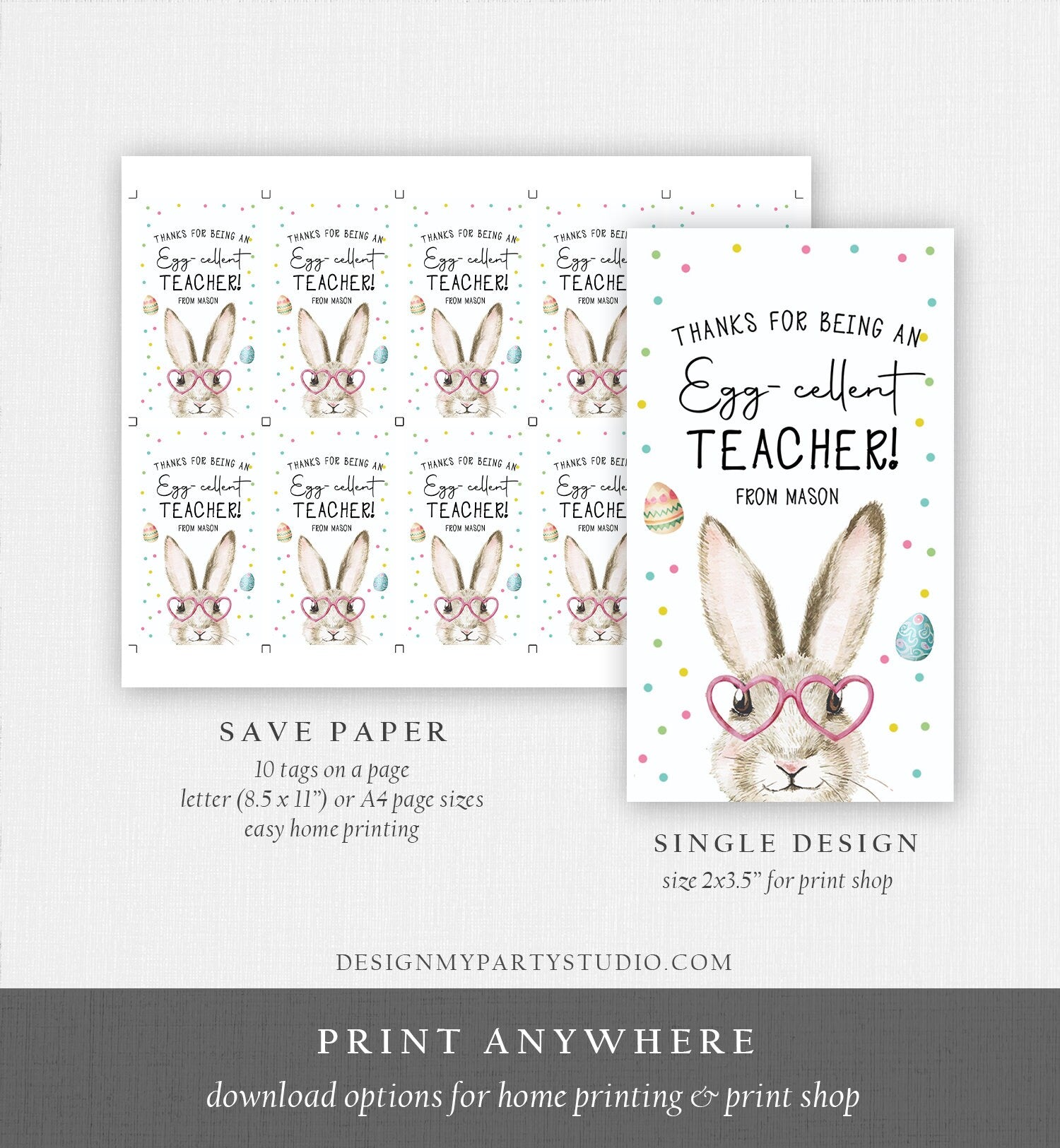 Editable Easter Gift Tags Egg-Cellent Teacher Appreciation Classroom Favor Sticker Eggcellent Happy Easter Cookie Tag Digital PRINTABLE 0449