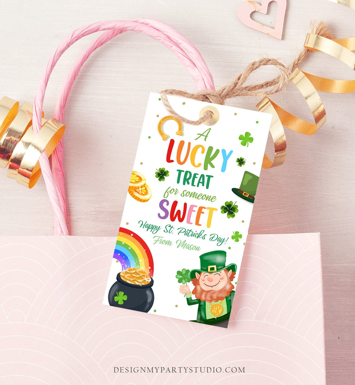 Editable St. Patrick&#39;s Day Tag Lucky Treat for Someone Sweet Tag Friend School Classroom Gift Classmate Shamrock Teacher Template Corjl 0451
