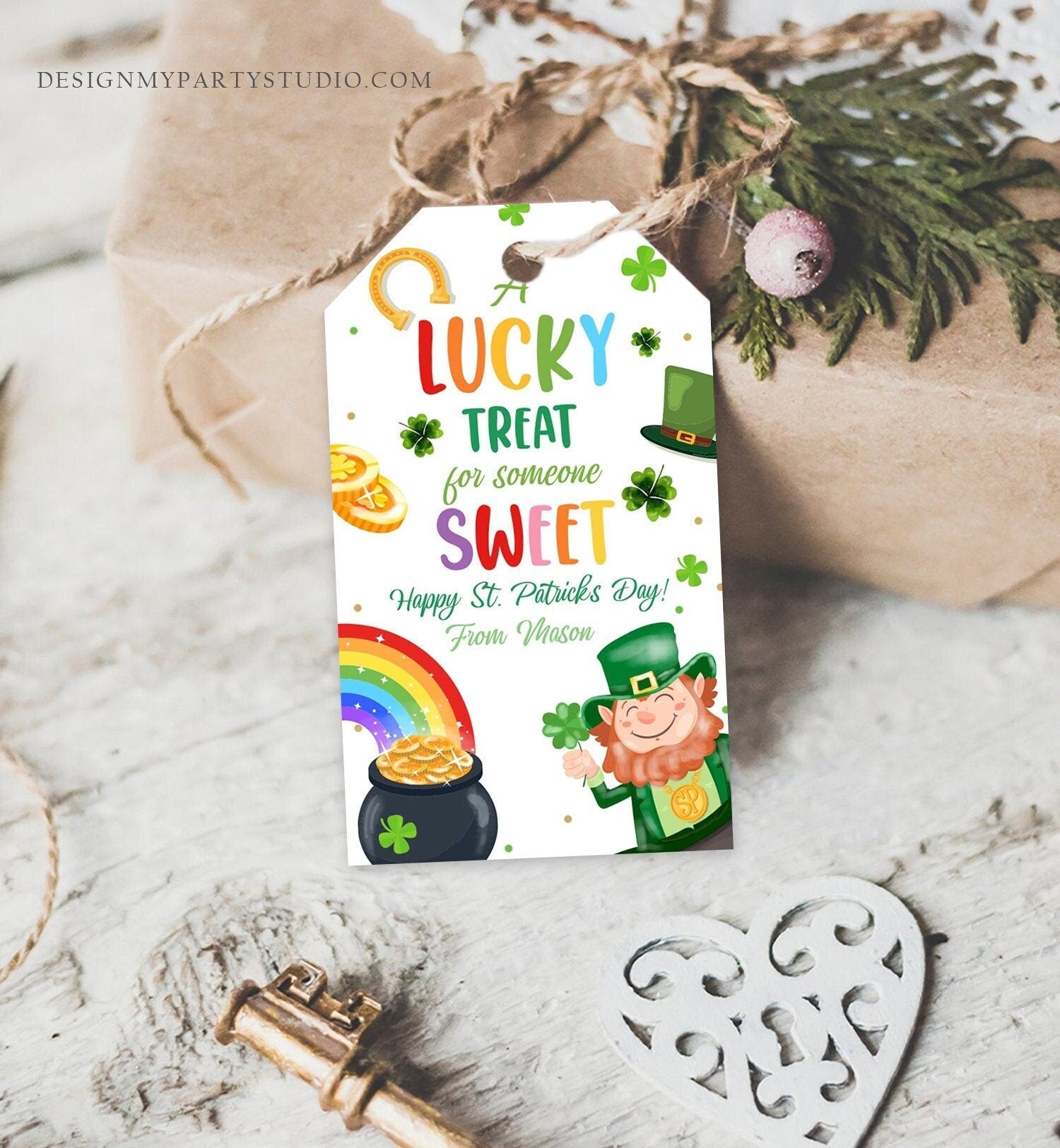 Editable St. Patrick's Day Tag Lucky Treat for Someone Sweet Tag Friend School Classroom Gift Classmate Shamrock Teacher Template Corjl 0451