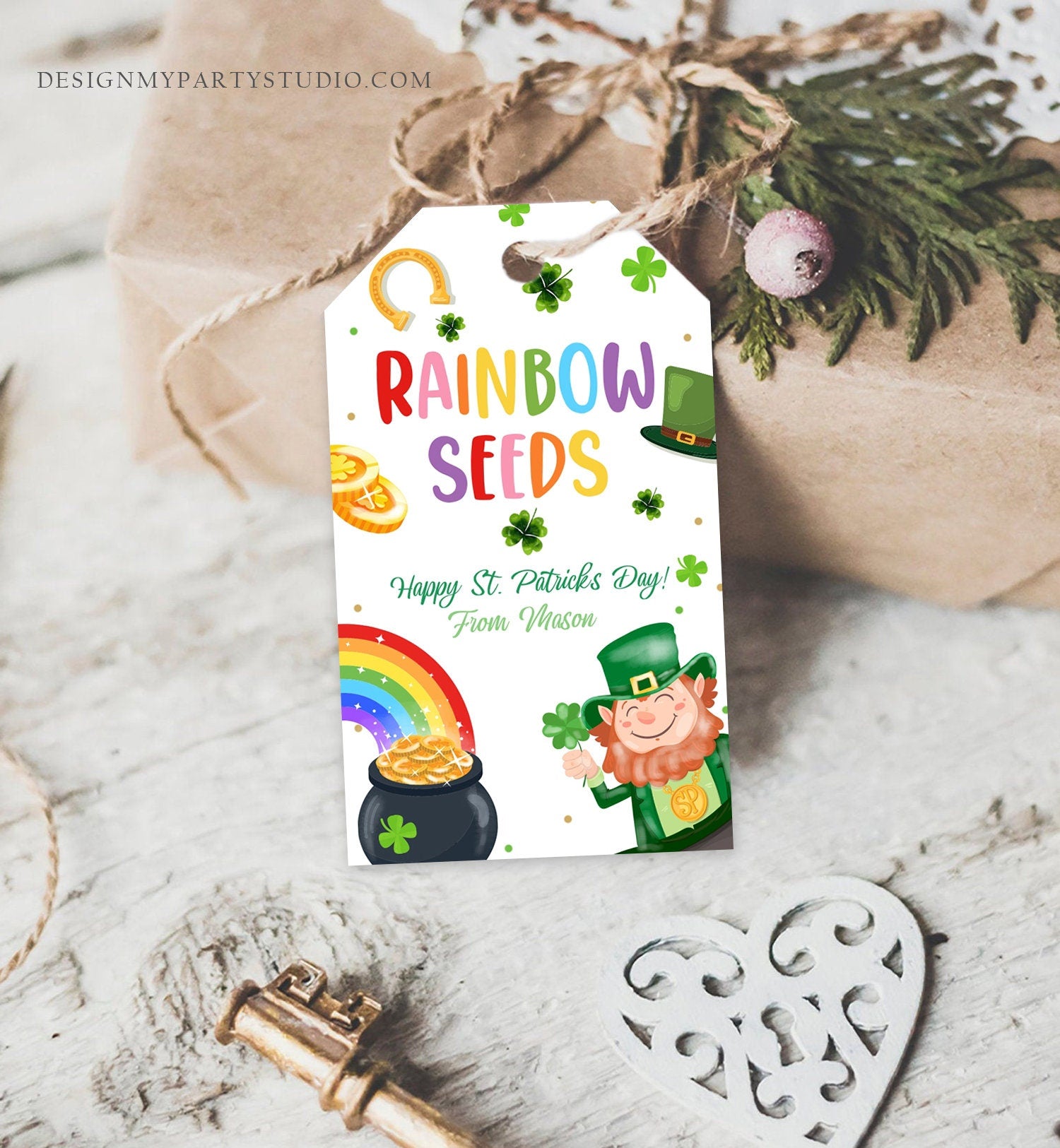 Editable St. Patrick's Day Tag Rainbow Seeds Tag Treat Favor Tag Friend School Classroom Gift Classmate Shamrock Teacher Template Corjl 0451
