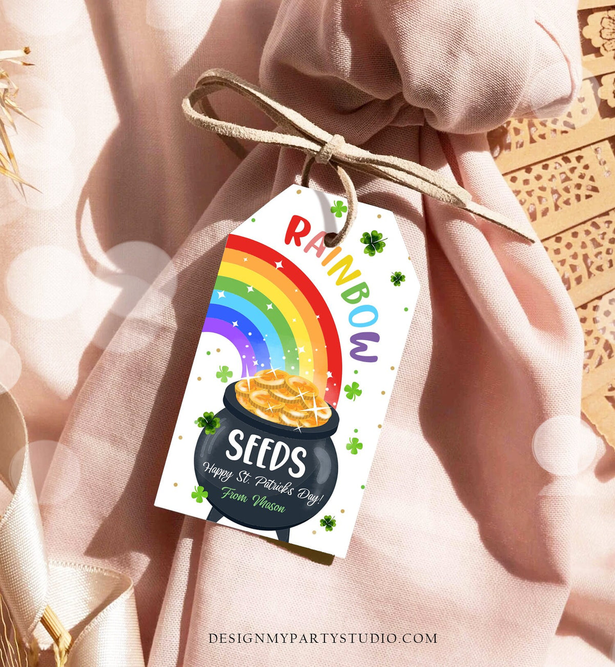 Editable St. Patrick&#39;s Day Tag Rainbow Seeds Tag Treat Favor Tag Friend School Classroom Gift Classmate Shamrock Teacher Template Corjl 0451