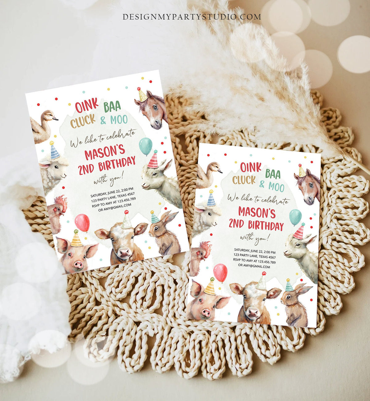 Editable Farm Animals Birthday Invitation Boy Farm Barnyard First Birthday Party Animals Confetti Digital Download Template Printable 0448