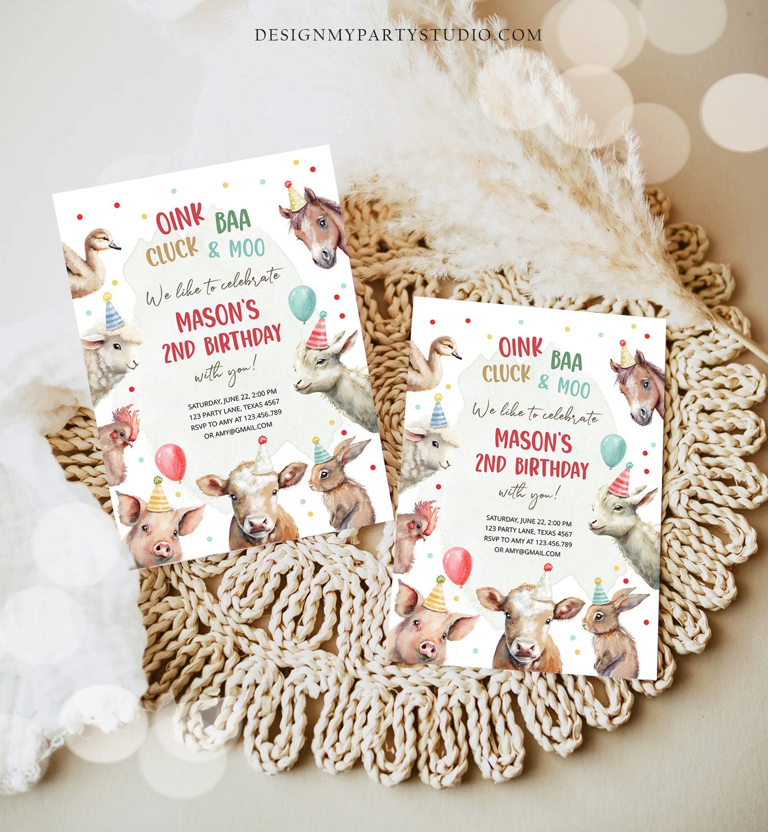 Editable Farm Animals Birthday Invitation Boy Farm Barnyard First Birthday Party Animals Confetti Digital Download Template Printable 0448