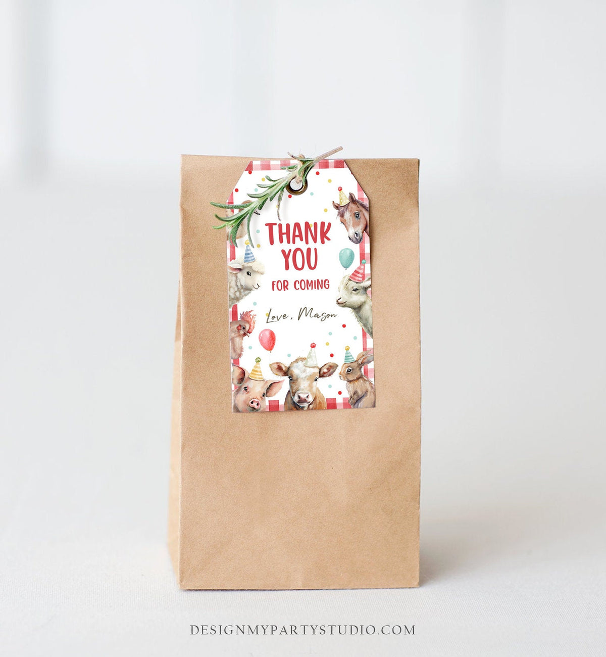 Editable Farm Favor Tags Tags Boy Farm Birthday Thank you tags Barnyard Gift Tags Party Animals Confetti Red Template PRINTABLE Corjl 0448