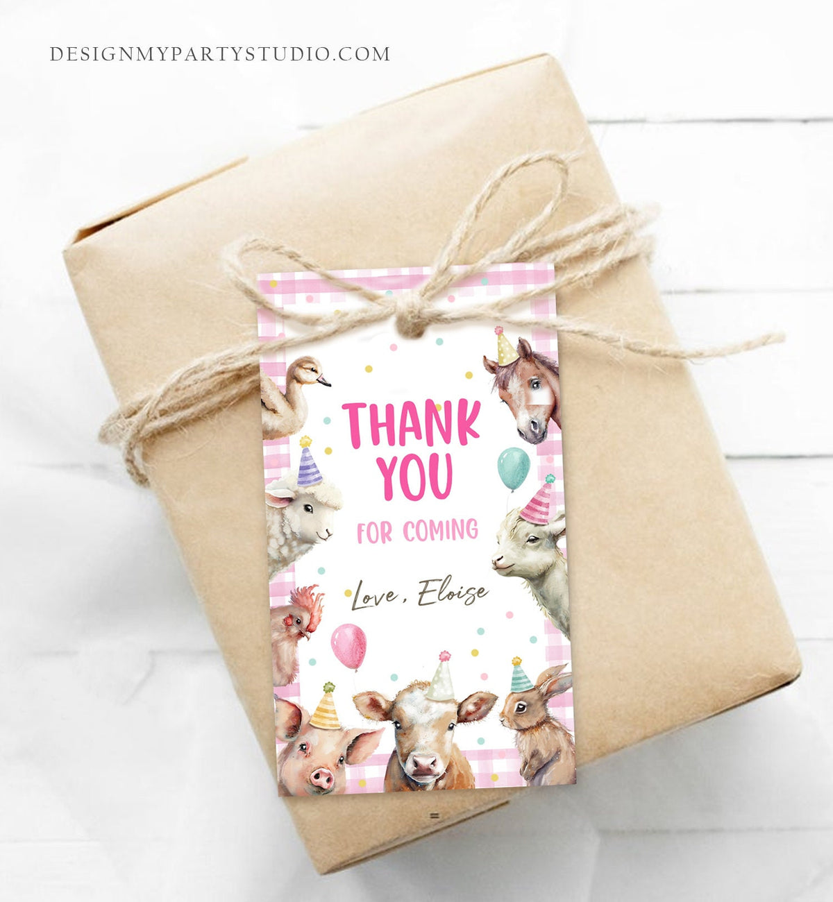 Editable Farm Favor Tags Tags Pink Farm Birthday Thank you tags Barnyard Gift Tags Girl Birthday Party Animals Template PRINTABLE Corjl 0448