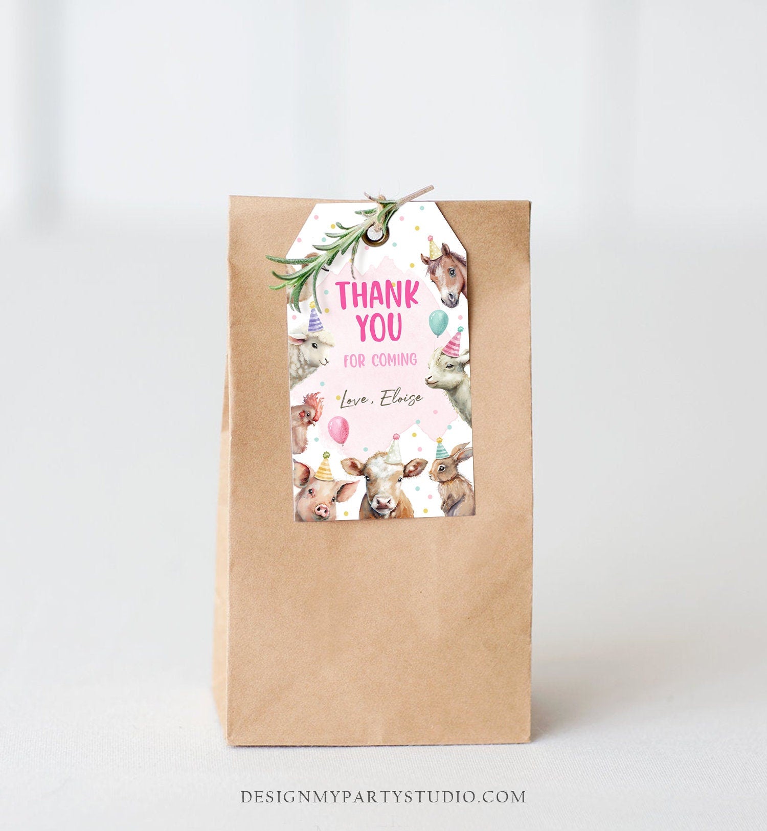 Editable Farm Favor Tags Tags Pink Farm Birthday Thank you tags Barnyard Gift Tags Girl Birthday Party Animals Template PRINTABLE Corjl 0448