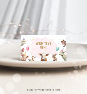 Editable Farm Animals Food Labels Barnyard Birthday Name Place Tent Card Girl Pink Farm Cow Buffet Label Party Animals Template Corjl 0448