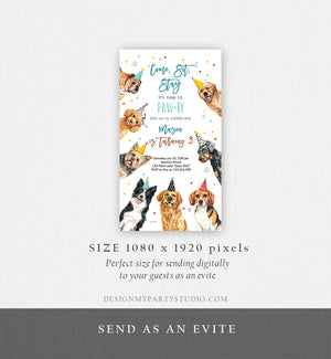 Editable Dog Birthday Party Evite Puppy Birthday Invite Boys Blue Doggy Shelter Animal Pet Vet Download Phone Electronic Template Corjl 0384