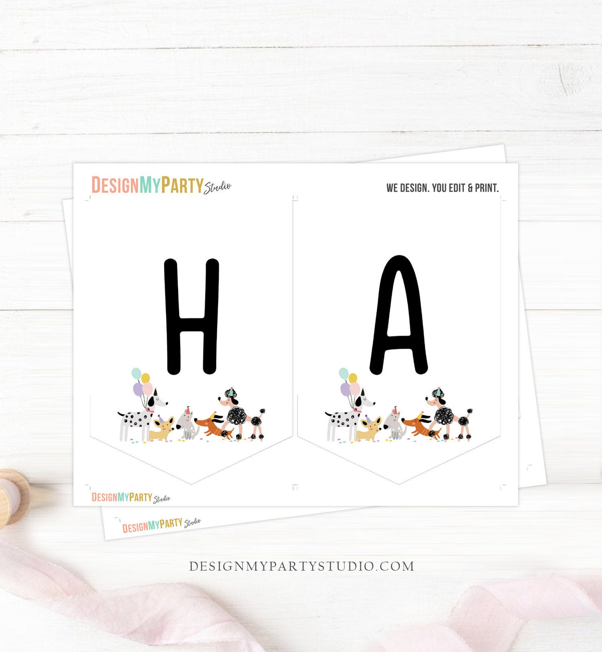 Happy Birthday Banner Dog Birthday Banner Puppy Pawty Girl Decor Animal Pet Vet Puppy Party Dogs 1st Instant Digital Download Printable 0429