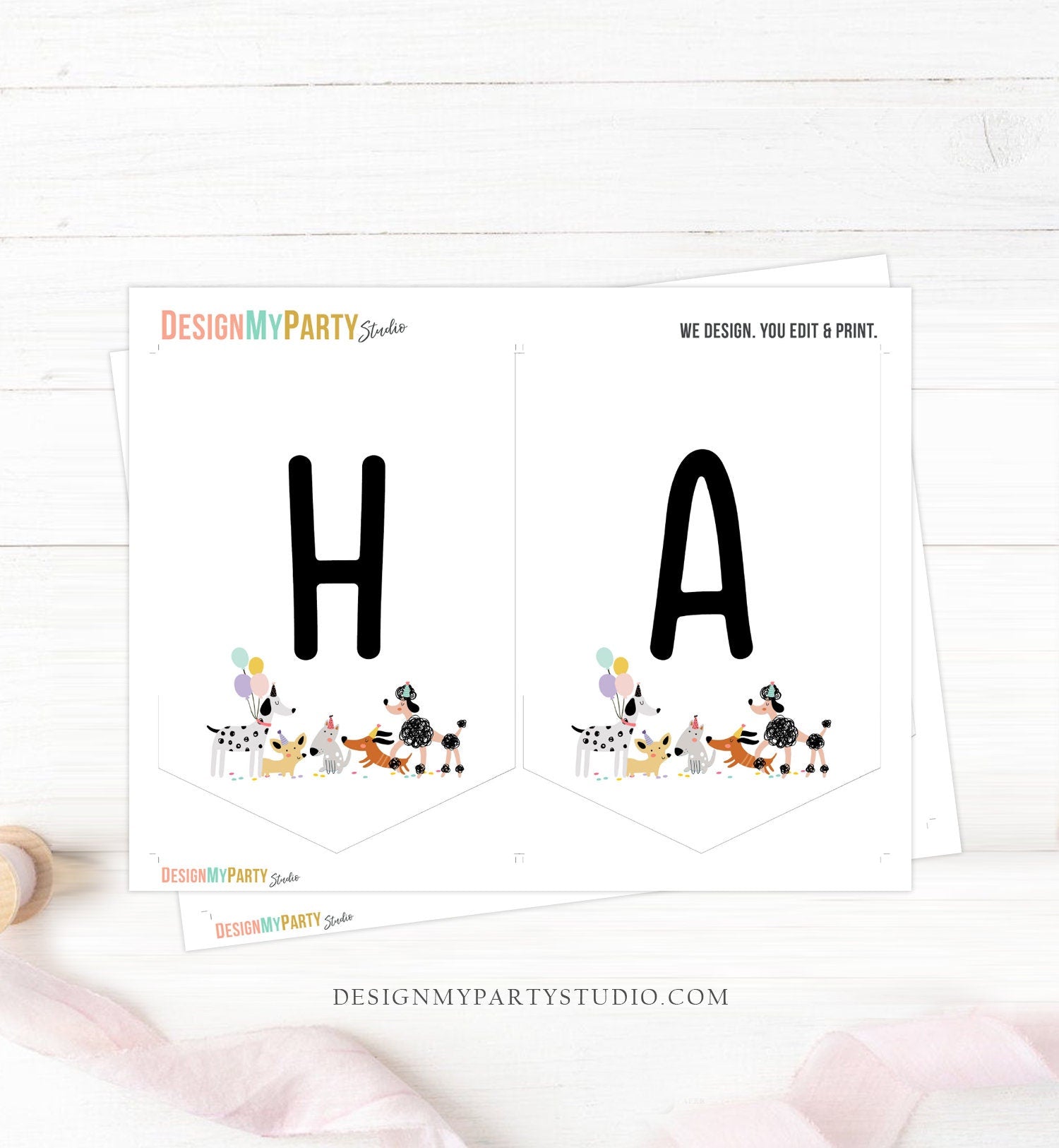 Happy Birthday Banner Dog Birthday Banner Puppy Pawty Girl Decor Animal Pet Vet Puppy Party Dogs 1st Instant Digital Download Printable 0429