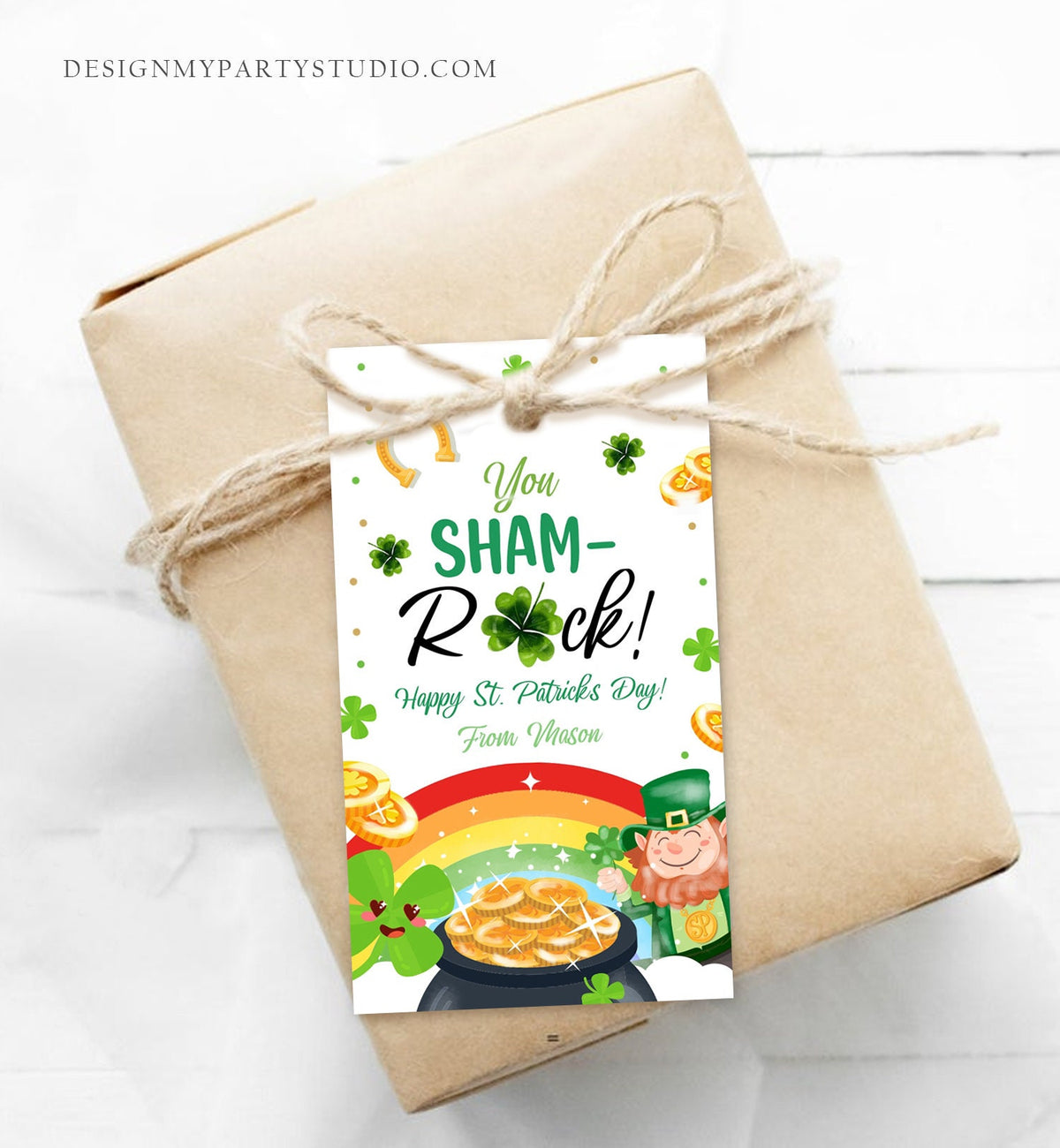 Editable St. Patrick&#39;s Day Tag You ShamROCK You Sham-rock Gift Tag School Classroom Gift Coworker Neighbor Teacher Template Corjl 0451