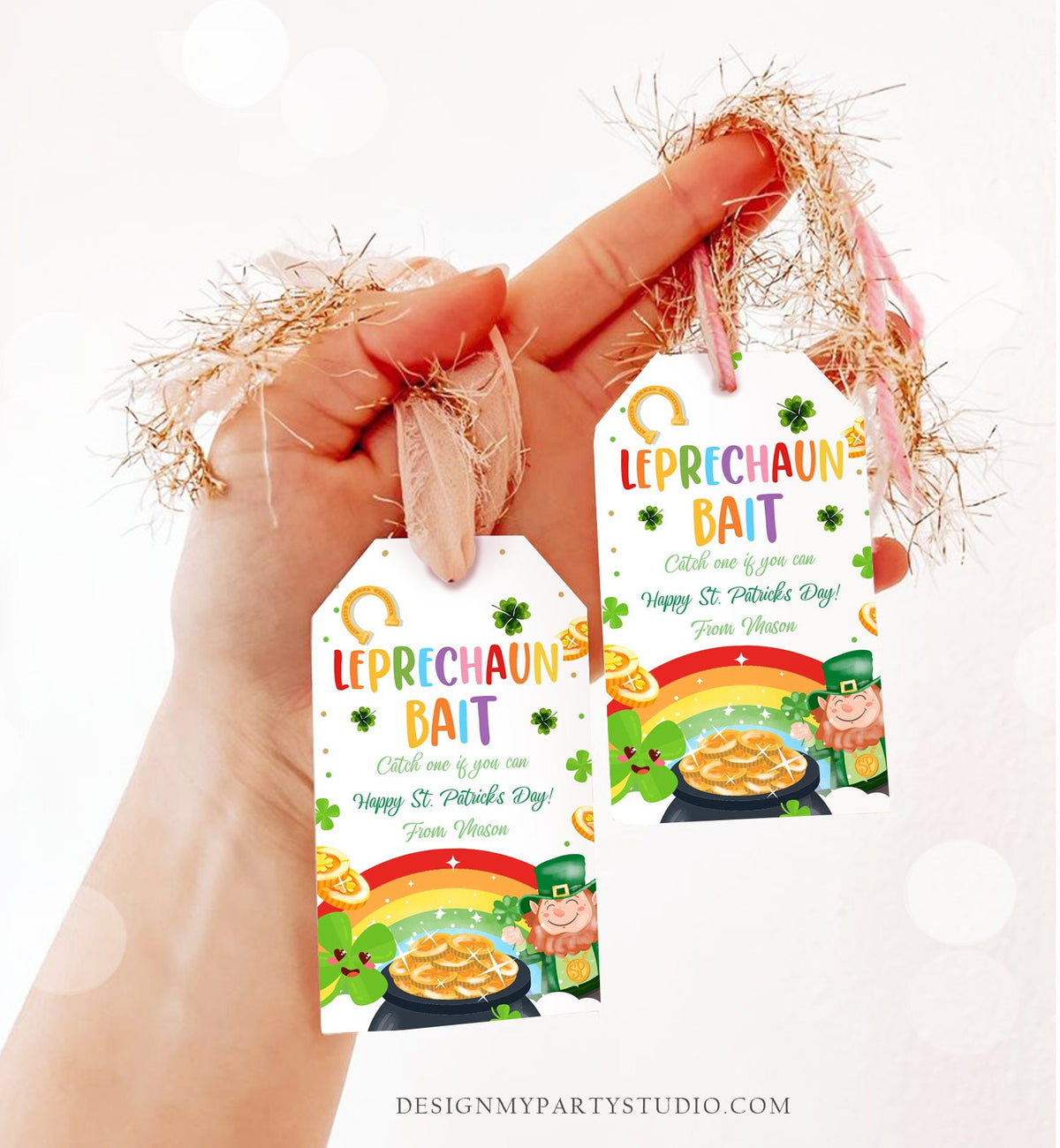 Editable St. Patrick&#39;s Day Tag Leprechaun Bait Tag Lucky Teacher School Kids Classroom Rainbow Gold Shamrock Digital Template Printable 0451