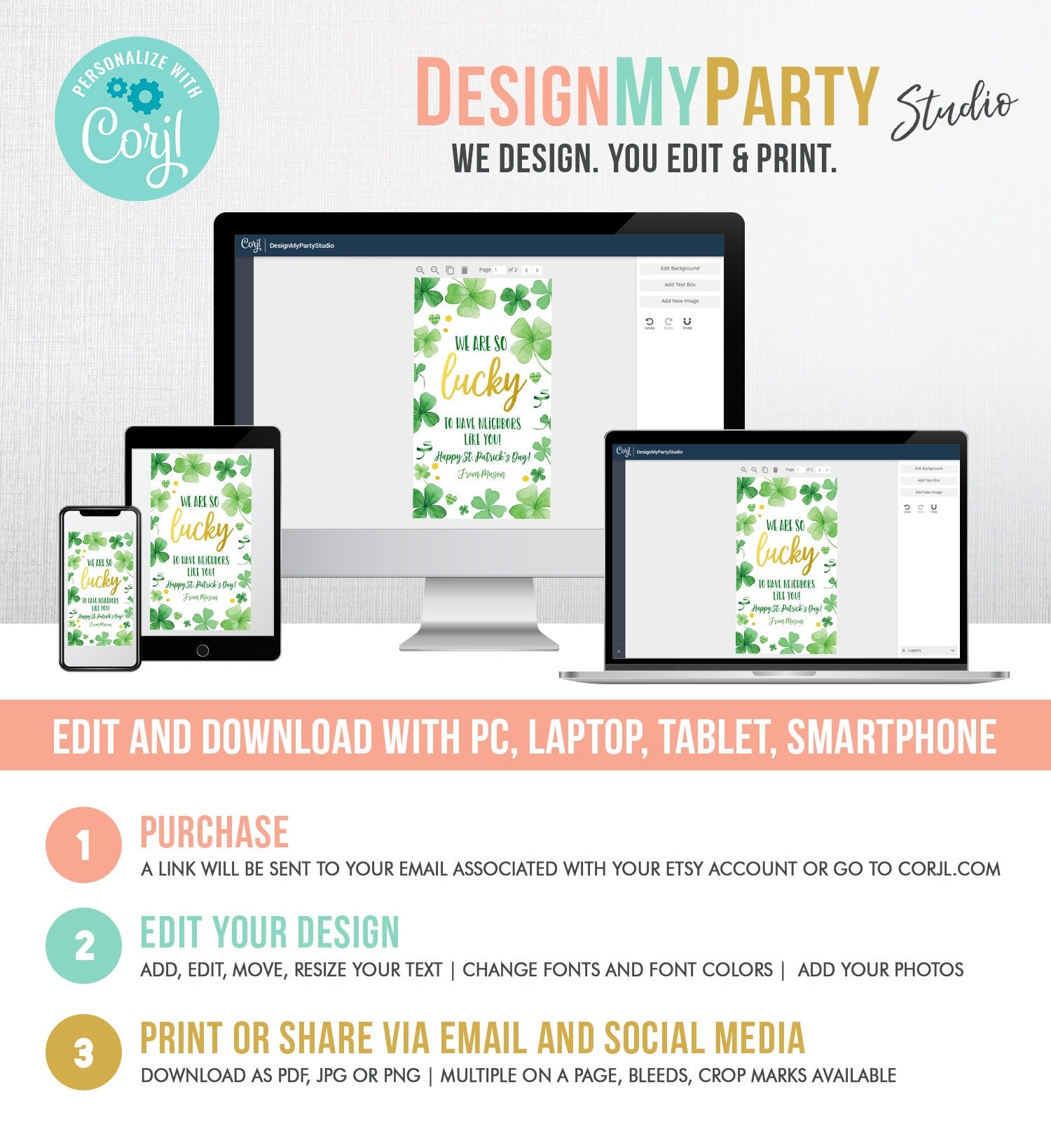 Editable St. Patrick's Day Tag Neighbor Appreciation Gift Tag Lucky To Have Neighbors Like You Neighborhood Clovers Template Corjl 0451