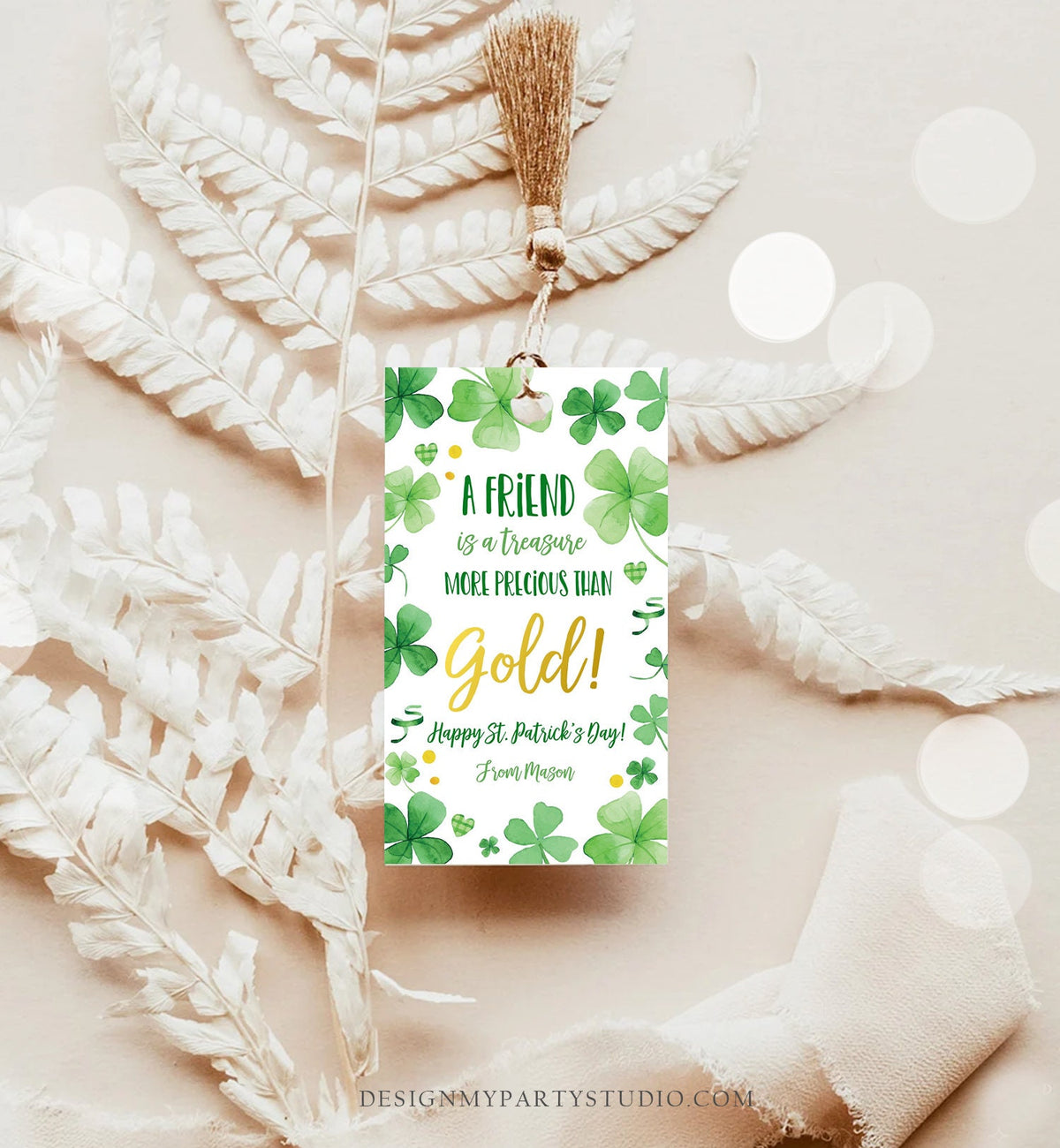 Editable St. Patrick&#39;s Day Tag A Friend Is A Treasure More Precious Than Gold School Gift Classmate Teammate Digital Template Printable 0451