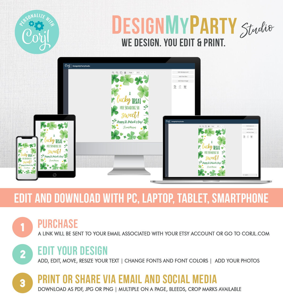 Editable St. Patrick&#39;s Day Tag Lucky Treat for Someone Sweet Friend School Classroom Gift Classmate Shamrock Digital Template Printable 0451