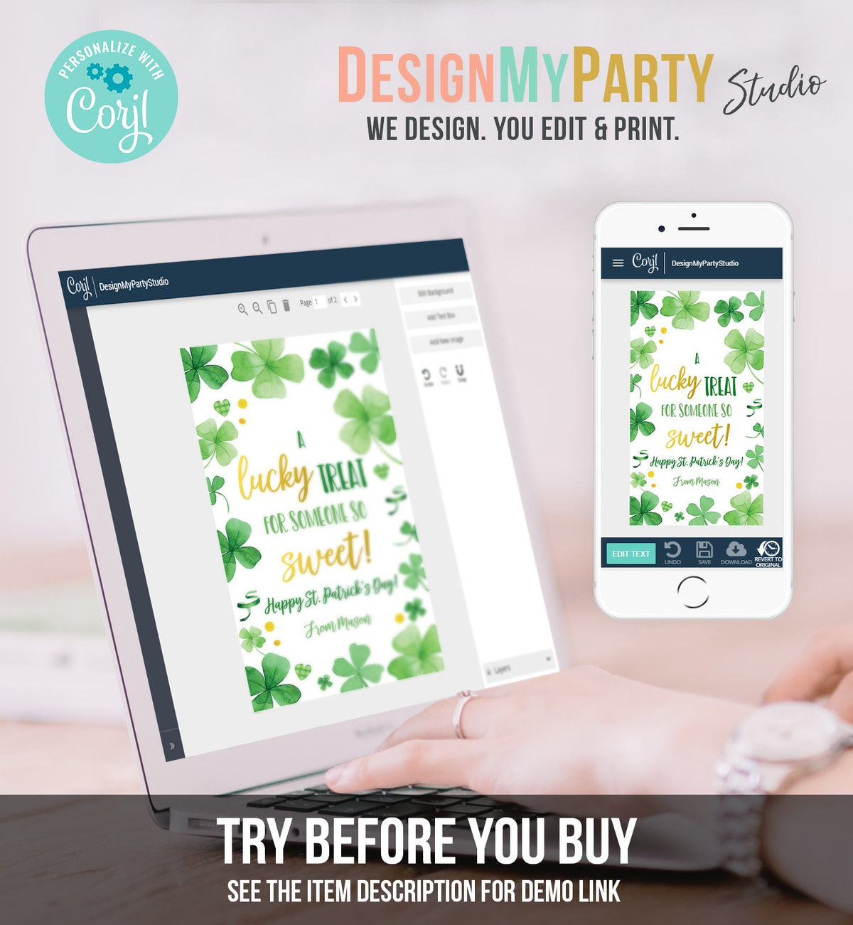 Editable St. Patrick&#39;s Day Tag Lucky Treat for Someone Sweet Friend School Classroom Gift Classmate Shamrock Digital Template Printable 0451