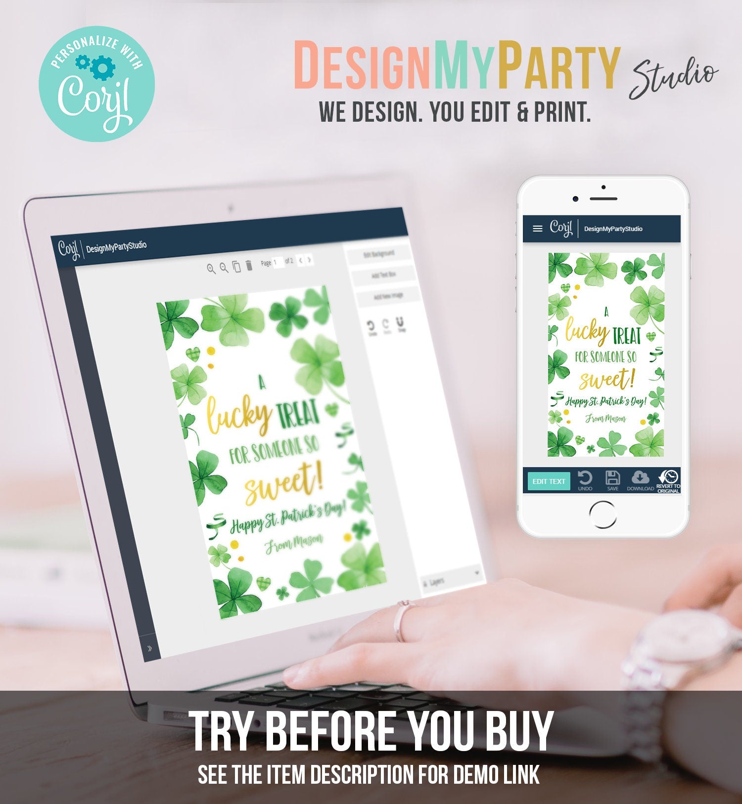 Editable St. Patrick's Day Tag Lucky Treat for Someone Sweet Friend School Classroom Gift Classmate Shamrock Digital Template Printable 0451