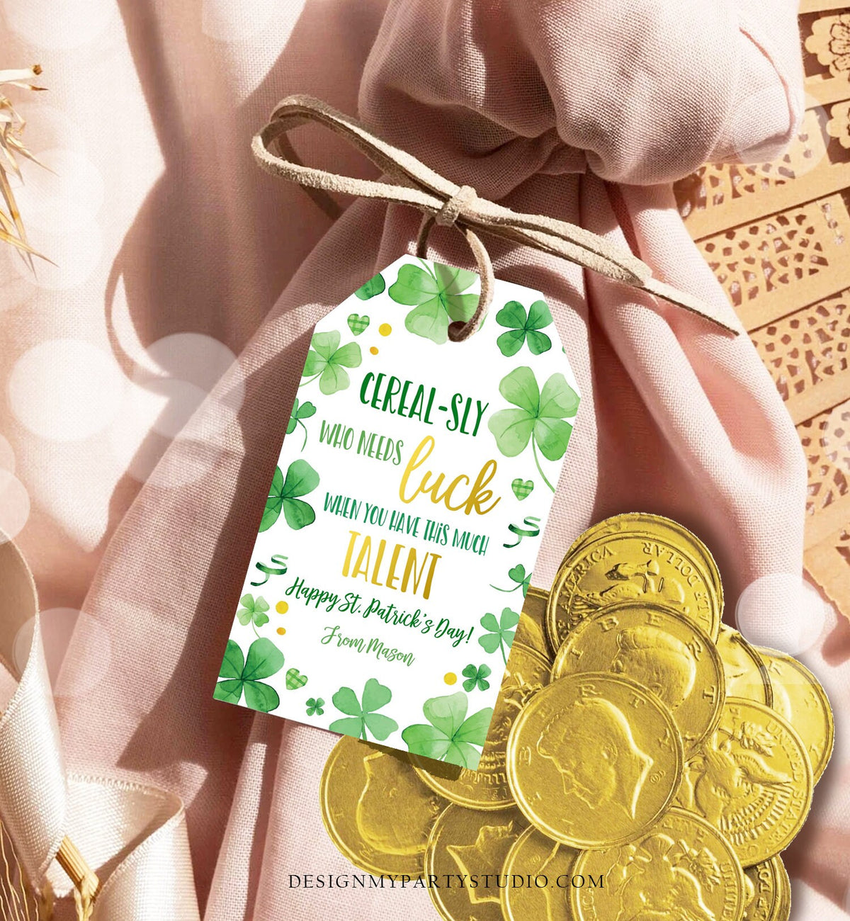 Editable St. Patrick&#39;s Day Tag Cerealsly Lucky Tag Rainbow Favor Tag Coworker Teammate Appreciation Competition Staff Template Corjl 0451