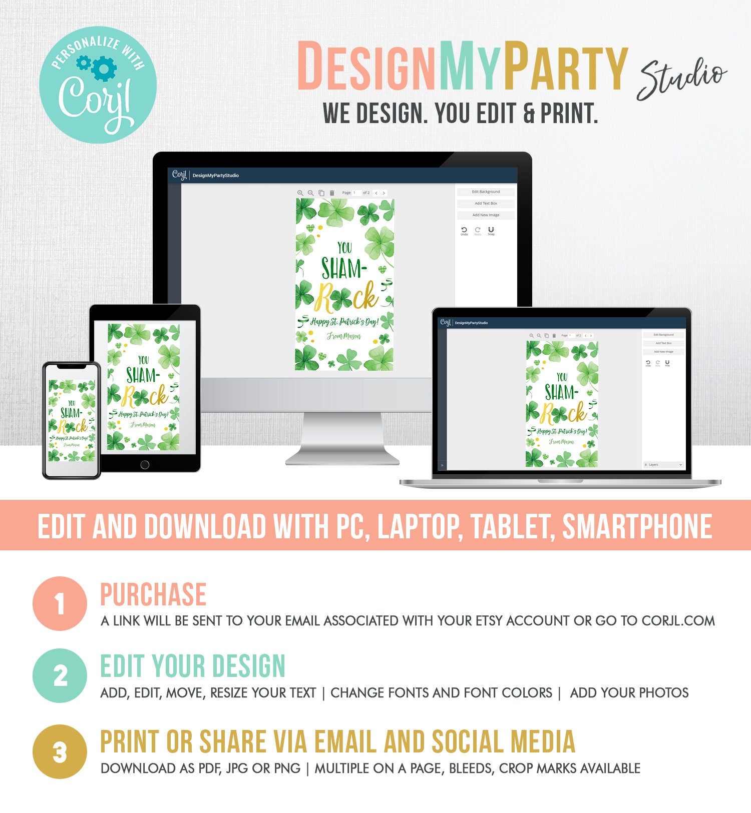 Editable St. Patrick's Day Tag You ShamROCK You Sham-rock Gift School Classroom Gift Coworker Neighbor Teacher Clovers Template Corjl 0451