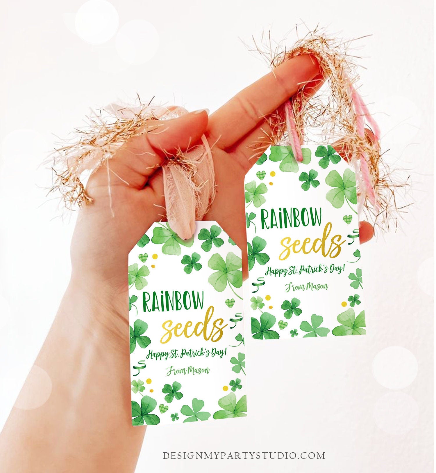 Editable St. Patrick's Day Tag Rainbow Seeds Tag Treat Favor Tag Friend School Classroom Gift Clovers Shamrock Teacher Template Corjl 0451