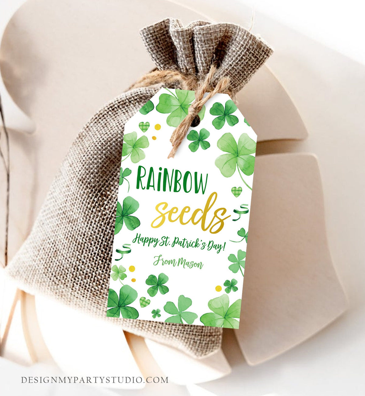 Editable St. Patrick&#39;s Day Tag Rainbow Seeds Tag Treat Favor Tag Friend School Classroom Gift Clovers Shamrock Teacher Template Corjl 0451