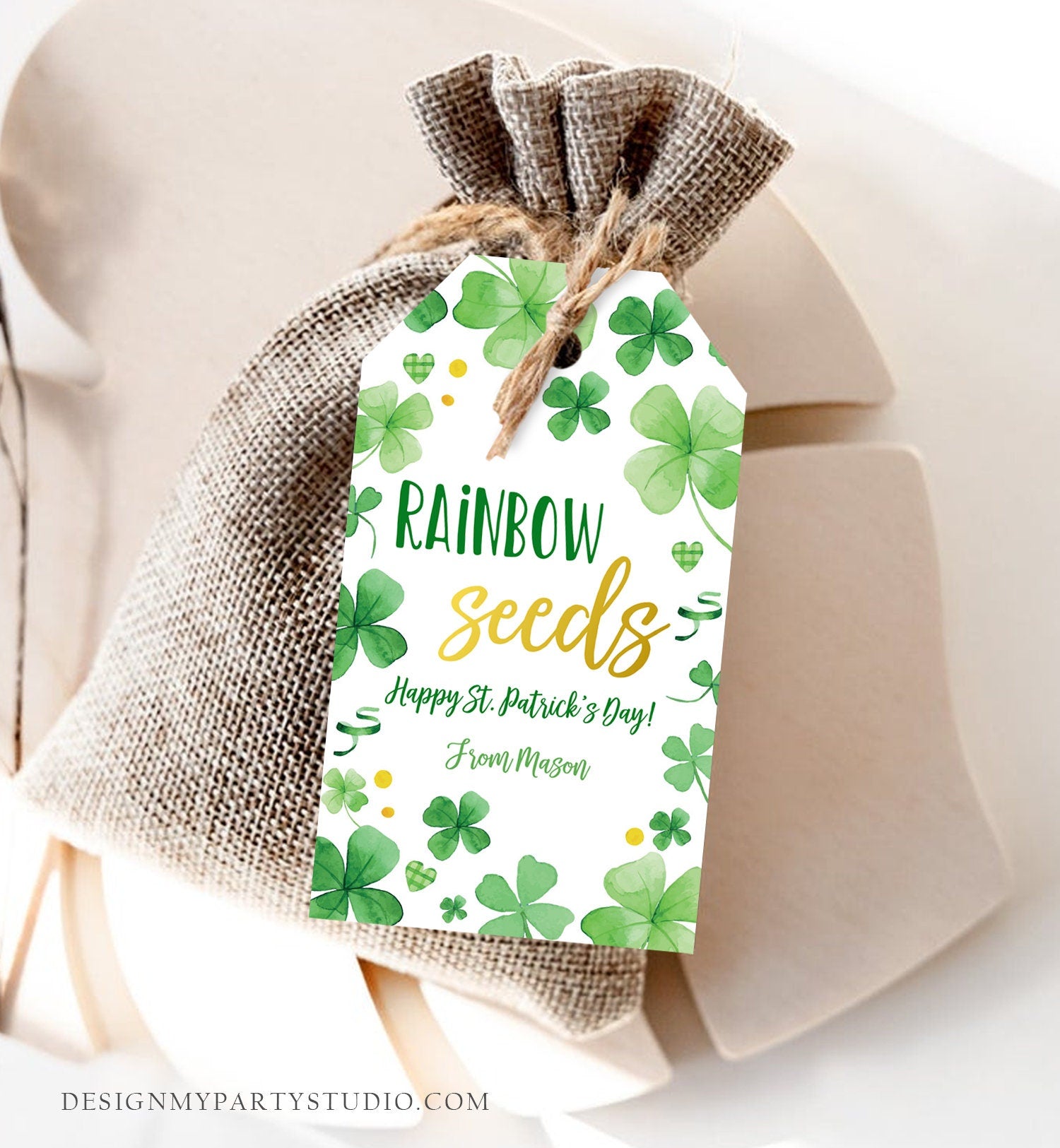 Editable St. Patrick's Day Tag Rainbow Seeds Tag Treat Favor Tag Friend School Classroom Gift Clovers Shamrock Teacher Template Corjl 0451