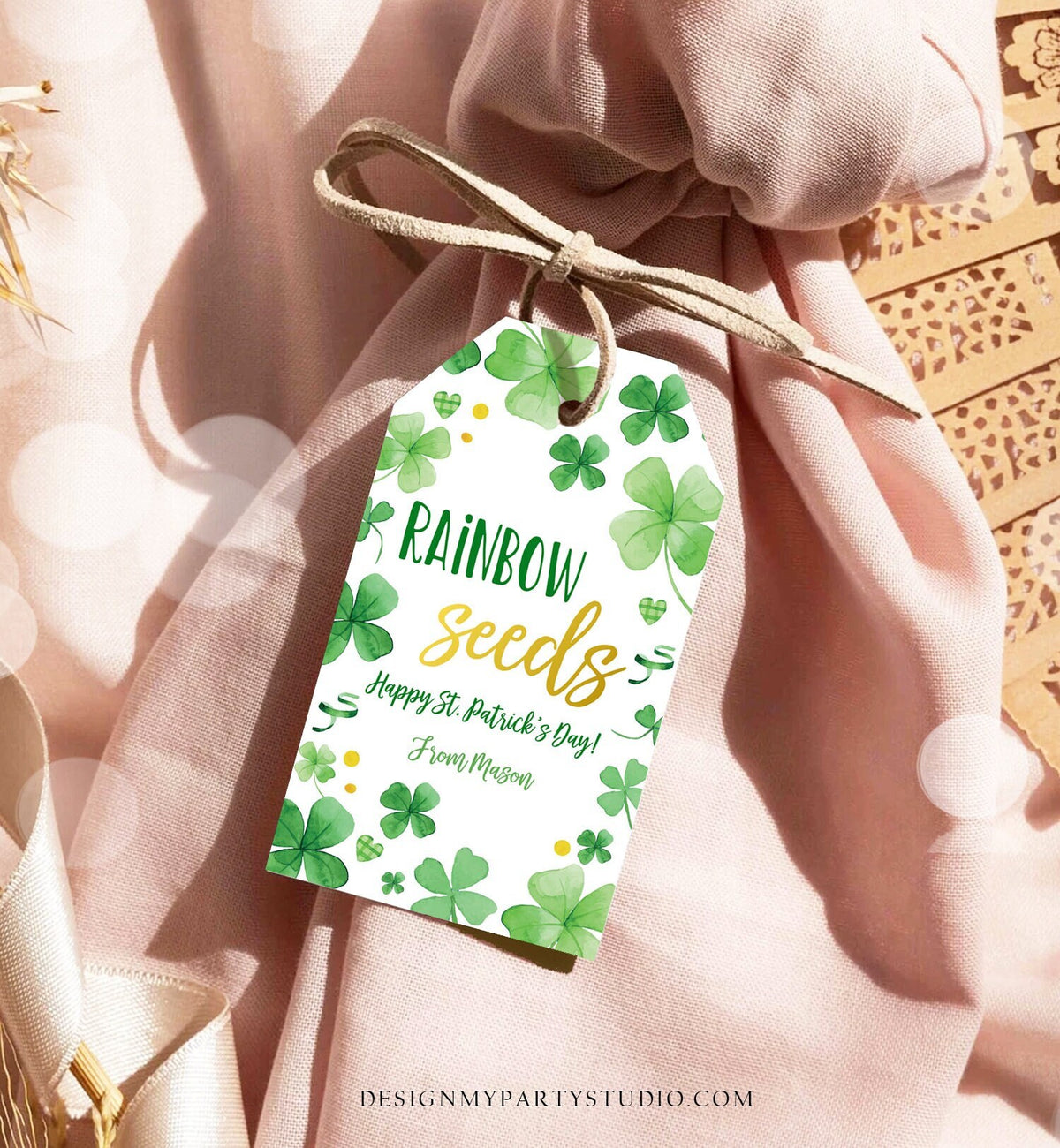 Editable St. Patrick&#39;s Day Tag Rainbow Seeds Tag Treat Favor Tag Friend School Classroom Gift Clovers Shamrock Teacher Template Corjl 0451