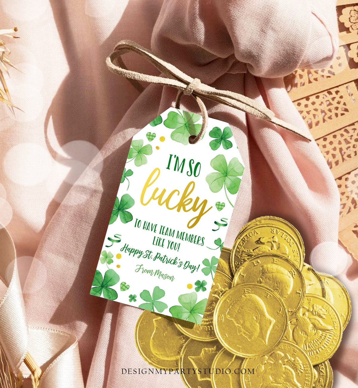Editable St. Patrick&#39;s Day Tag Team Member Appreciation Staff Gift Lucky Team Members Like You Office Coach Digital Template Printable 0451