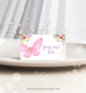 Editable Butterfly Food Labels Floral Butterfly Birthday Food Cards Tent Card Girl Pink Gold Buffet Label Tent Card Template Corjl 0162