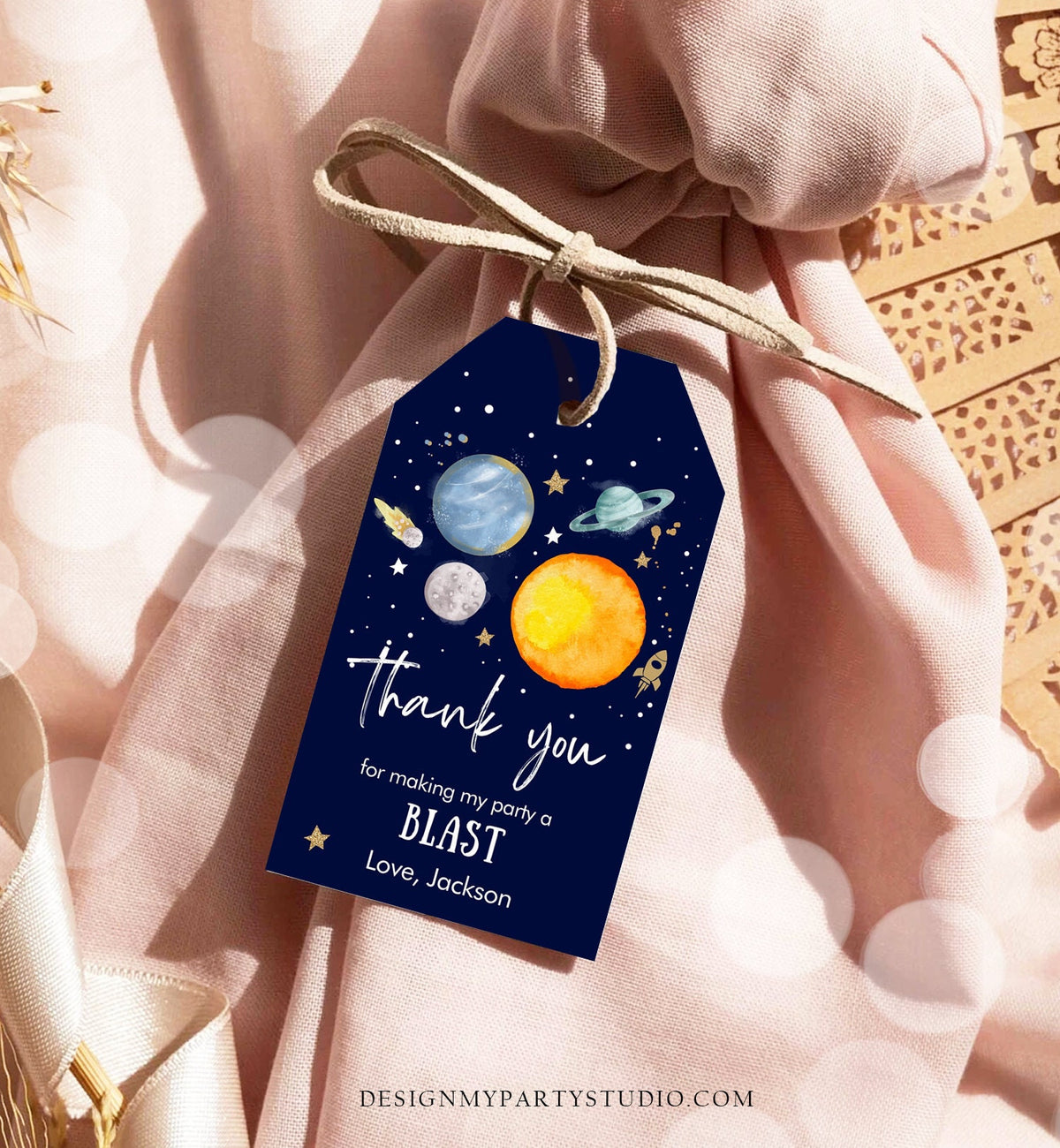 Editable Outer Space Favor Tags Space Birthday Thank you Label Galaxy Gift tags Trip Around the Sun Planets Template Corjl PRINTABLE 0357